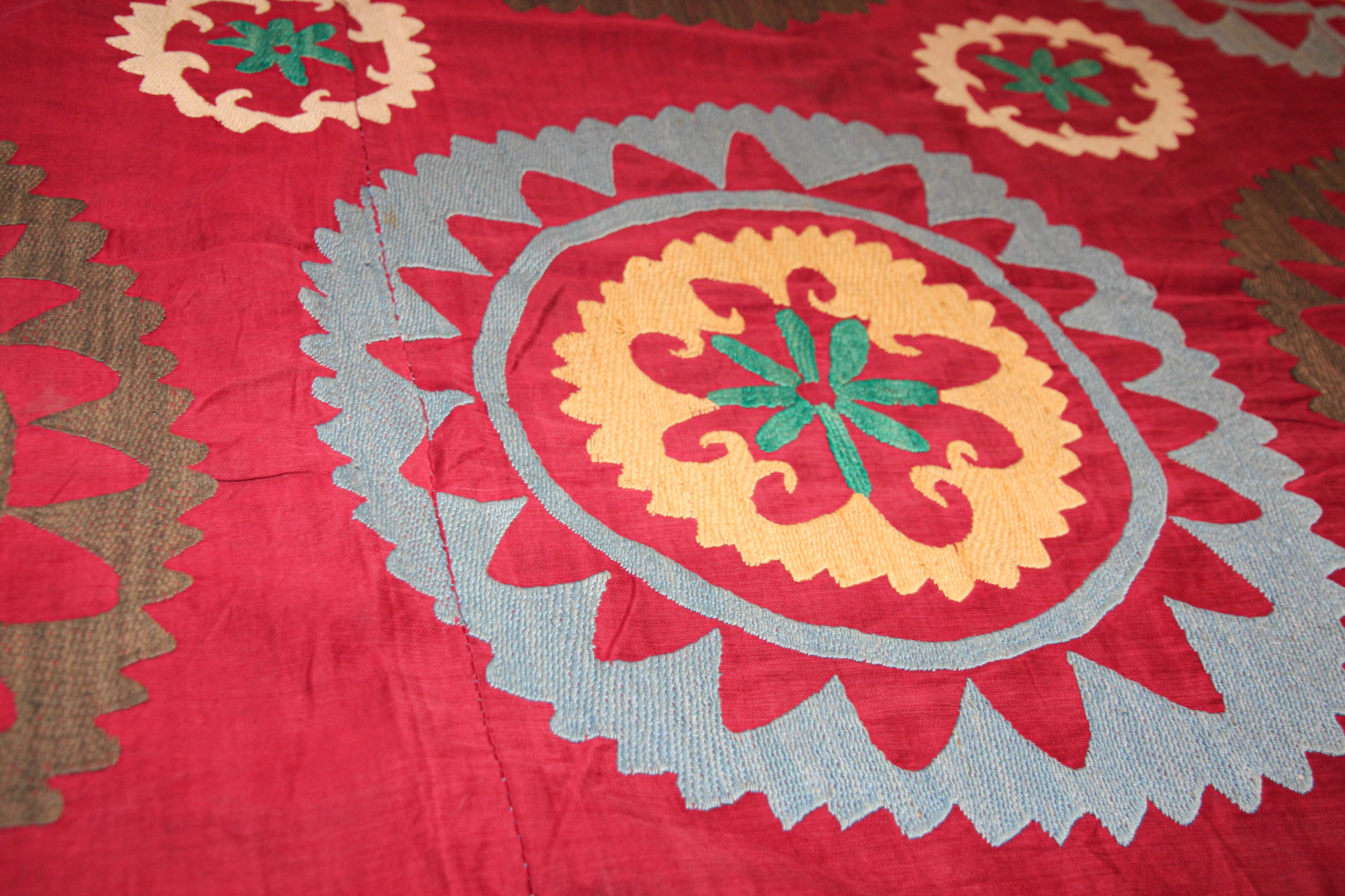 Vintage Uzbek Suzani Needlework Textile Blanket or Tapestry 10
