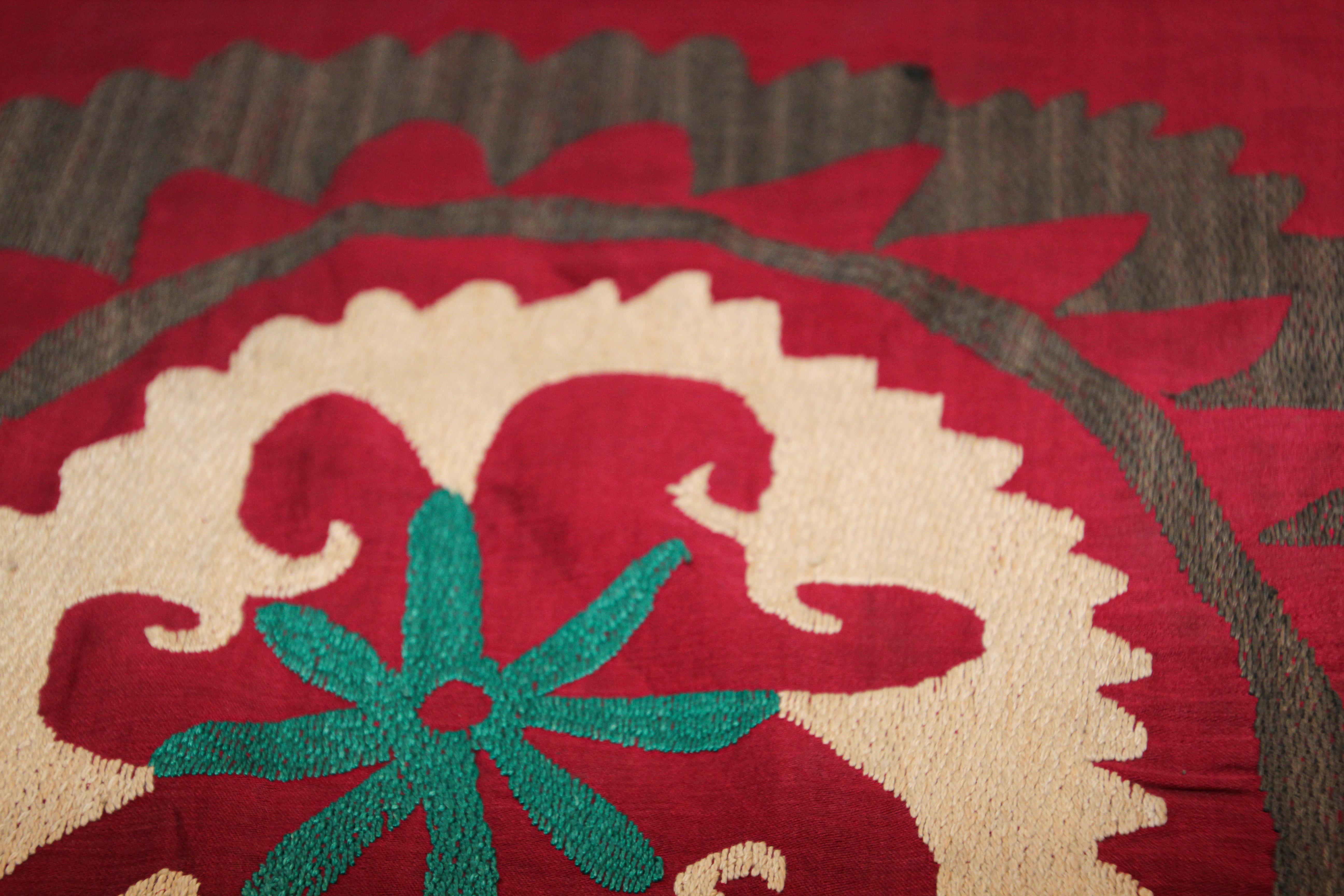 Vintage Uzbek Suzani Needlework Textile Blanket or Tapestry 11