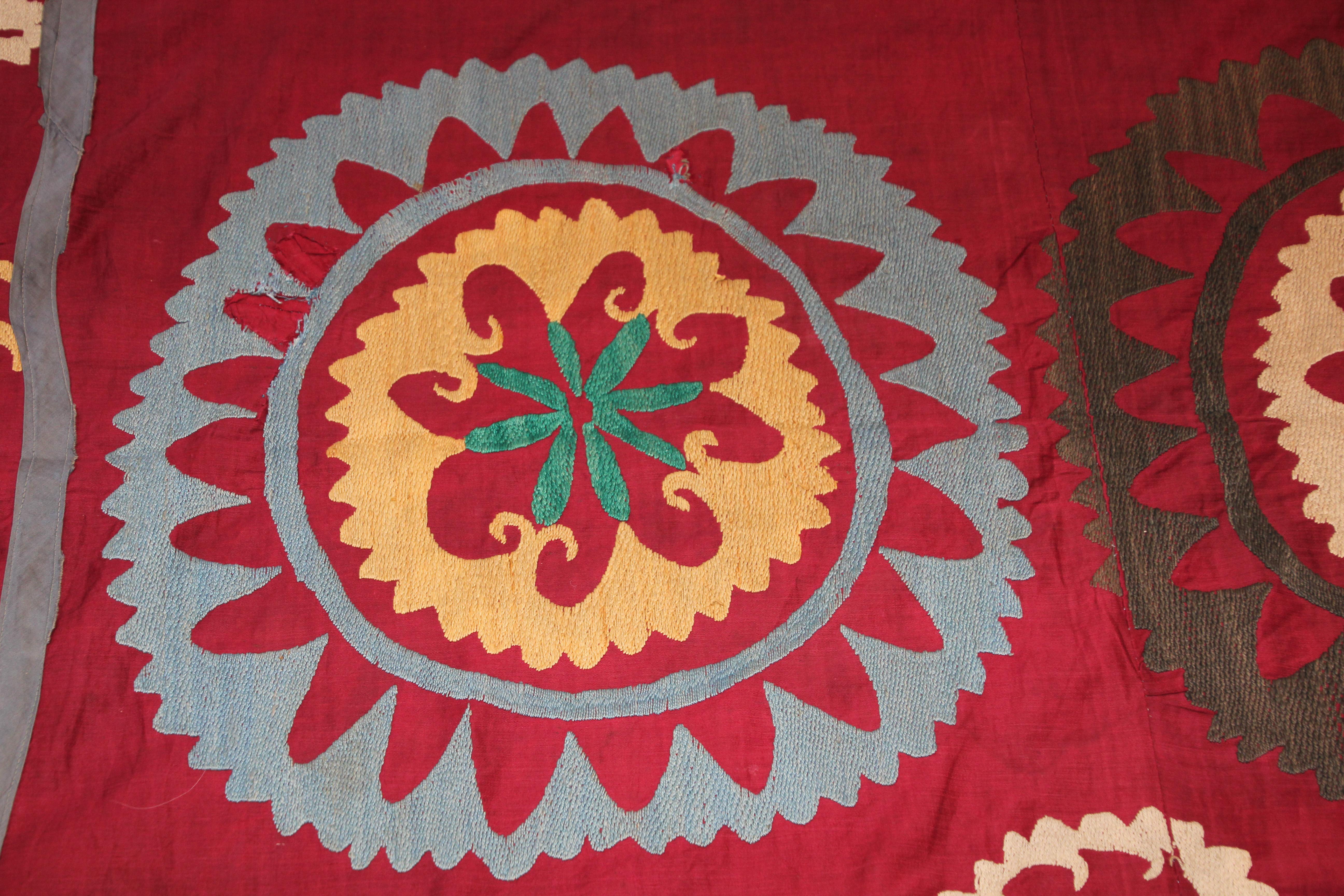 Vintage Uzbek Suzani Needlework Textile Blanket or Tapestry 13