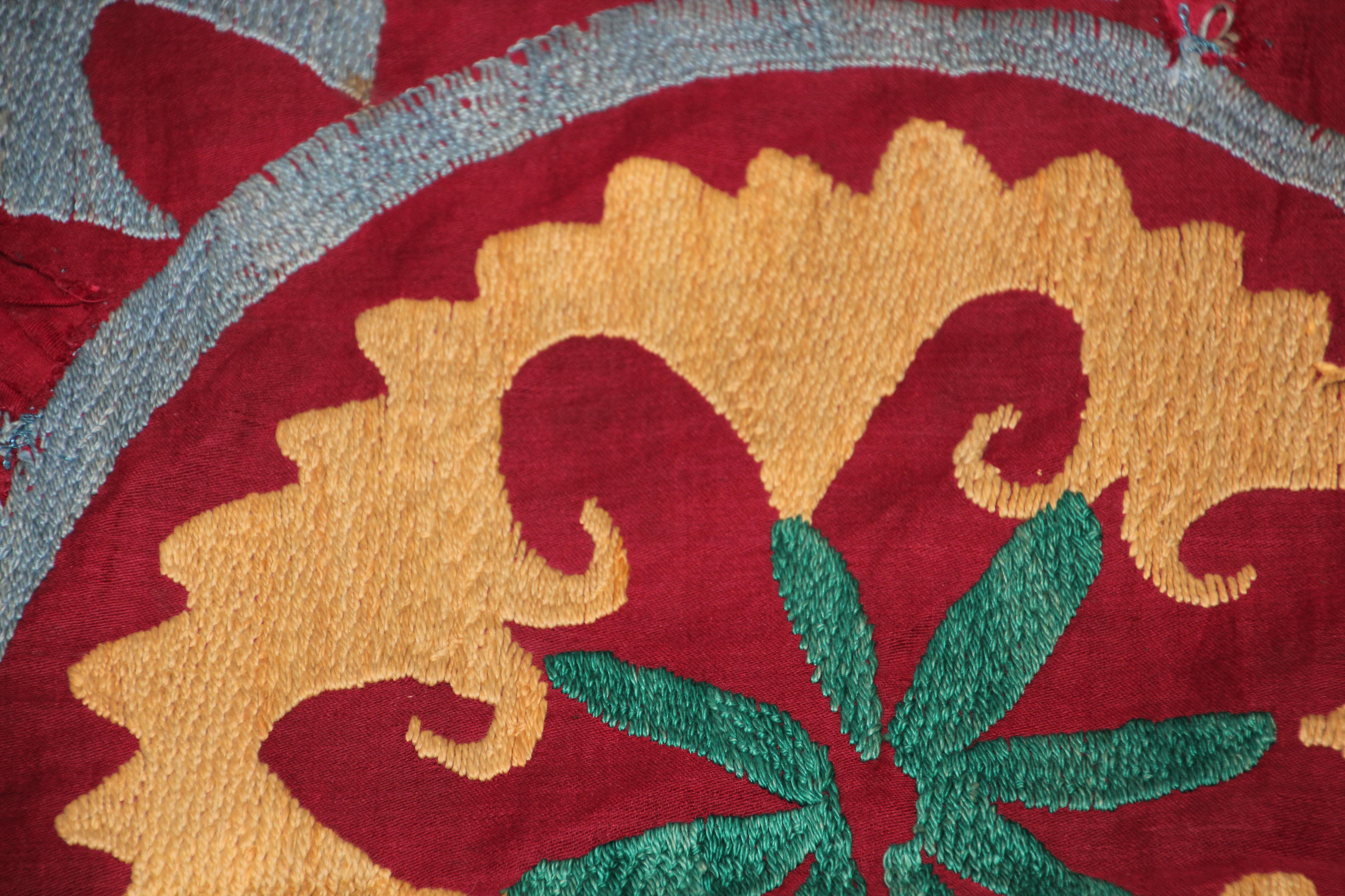 Vintage Uzbek Suzani Needlework Textile Blanket or Tapestry 14