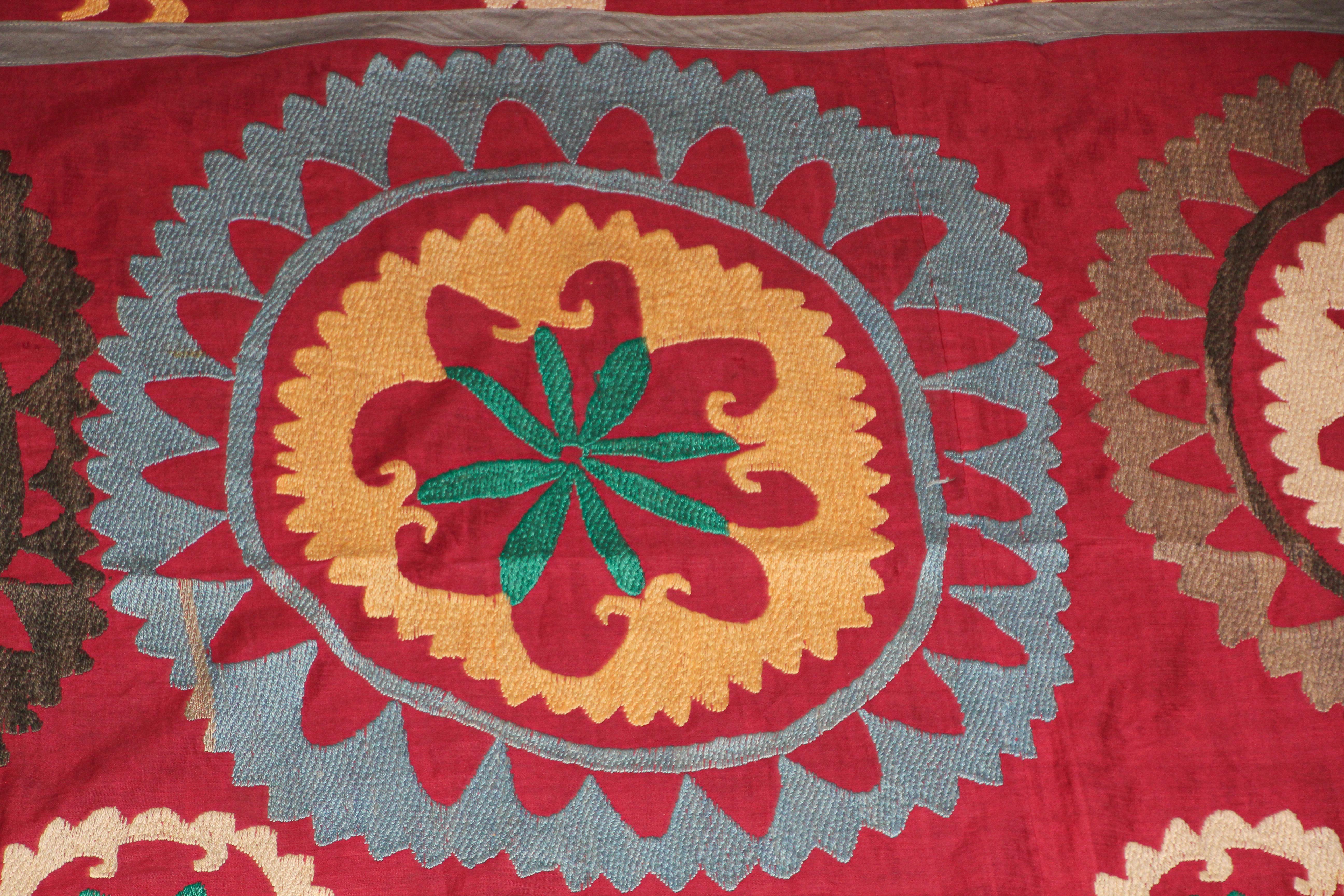 Vintage Uzbek Suzani Needlework Textile Blanket or Tapestry 1