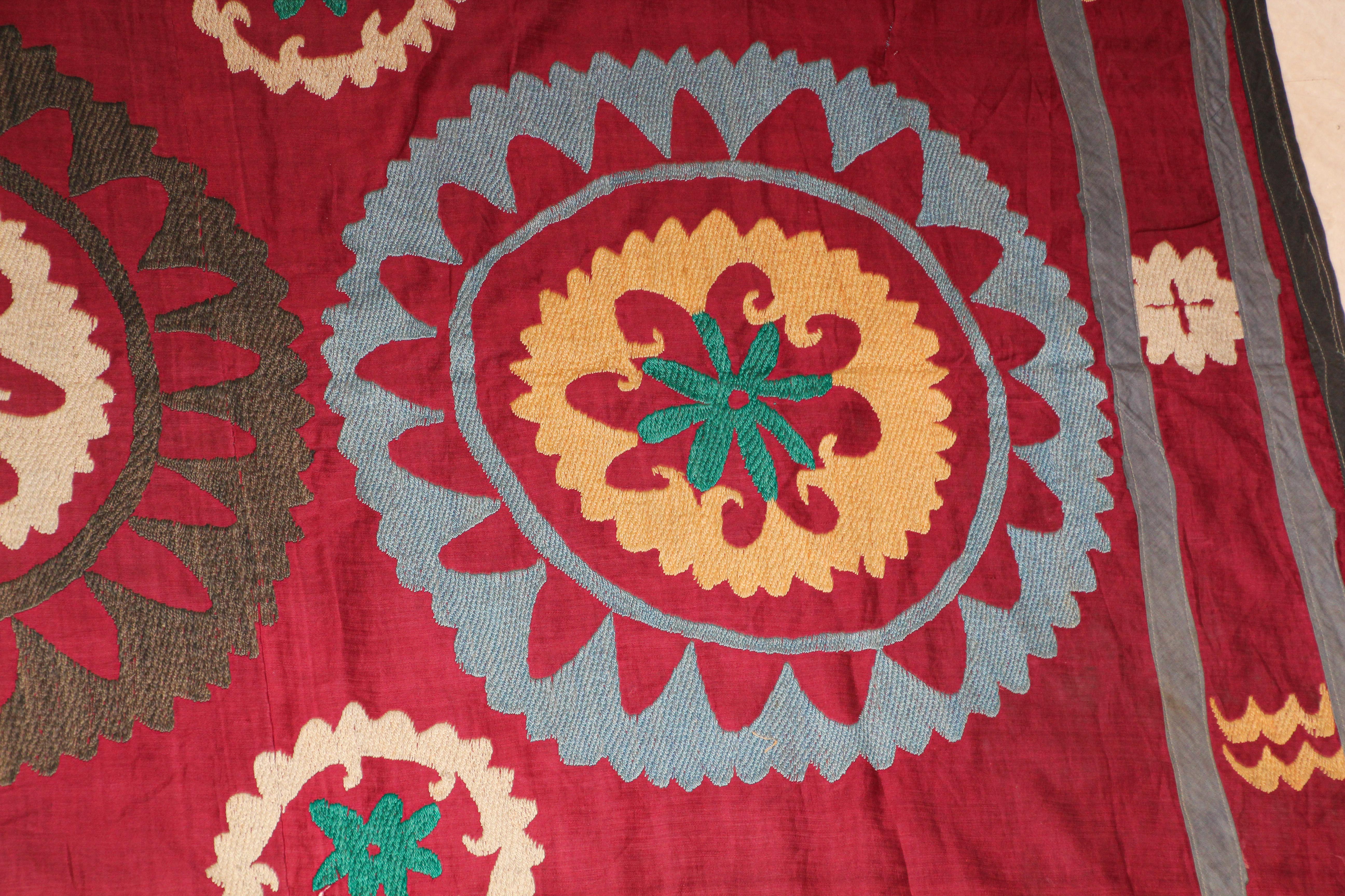 Vintage Uzbek Suzani Needlework Textile Blanket or Tapestry 4