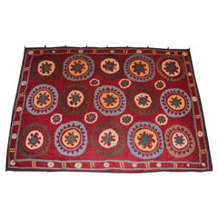 Vintage Uzbek Suzani Needlework Textile Blanket or Tapestry