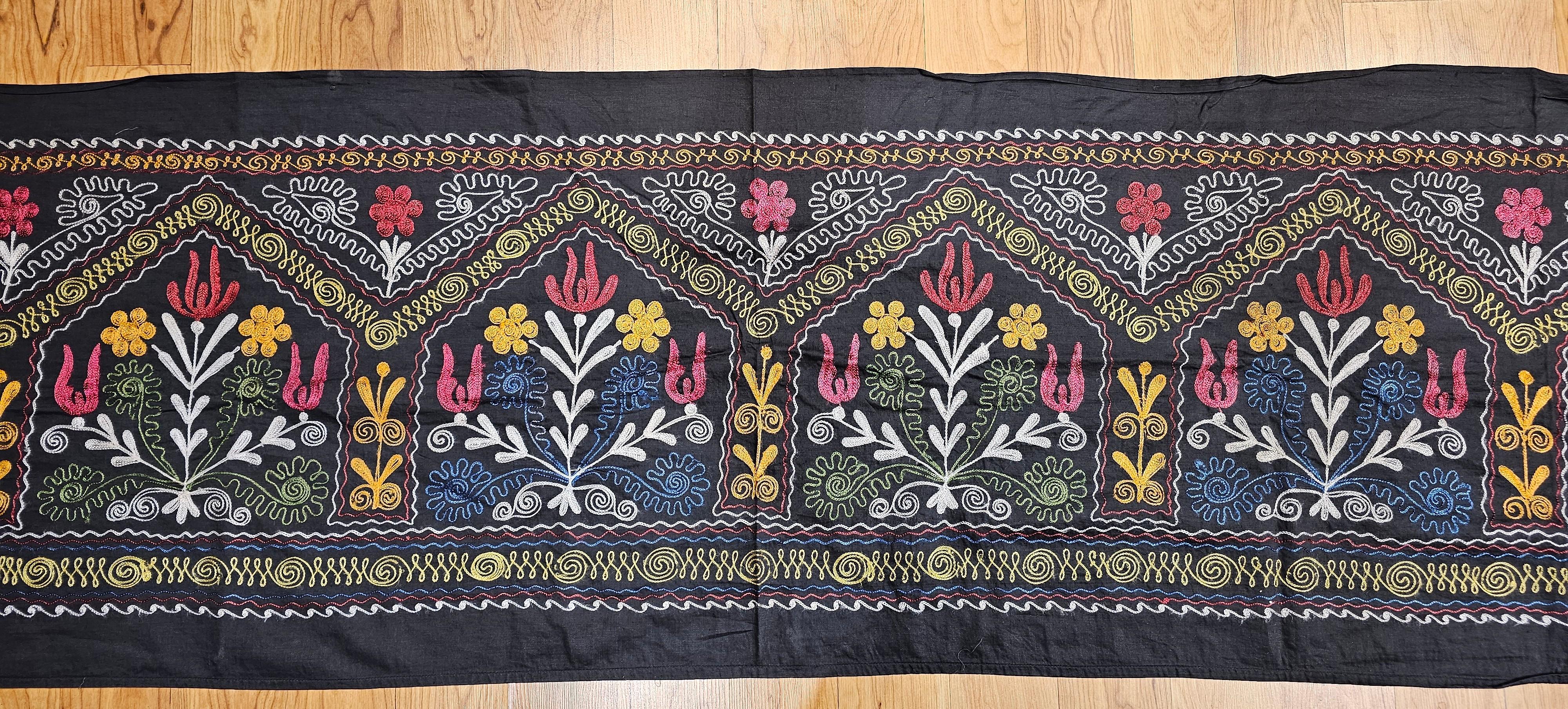 Cotton Vintage Uzbek Suzani Silk Embroidery in Black, Blue, Green, Ivory, Yellow, Red For Sale