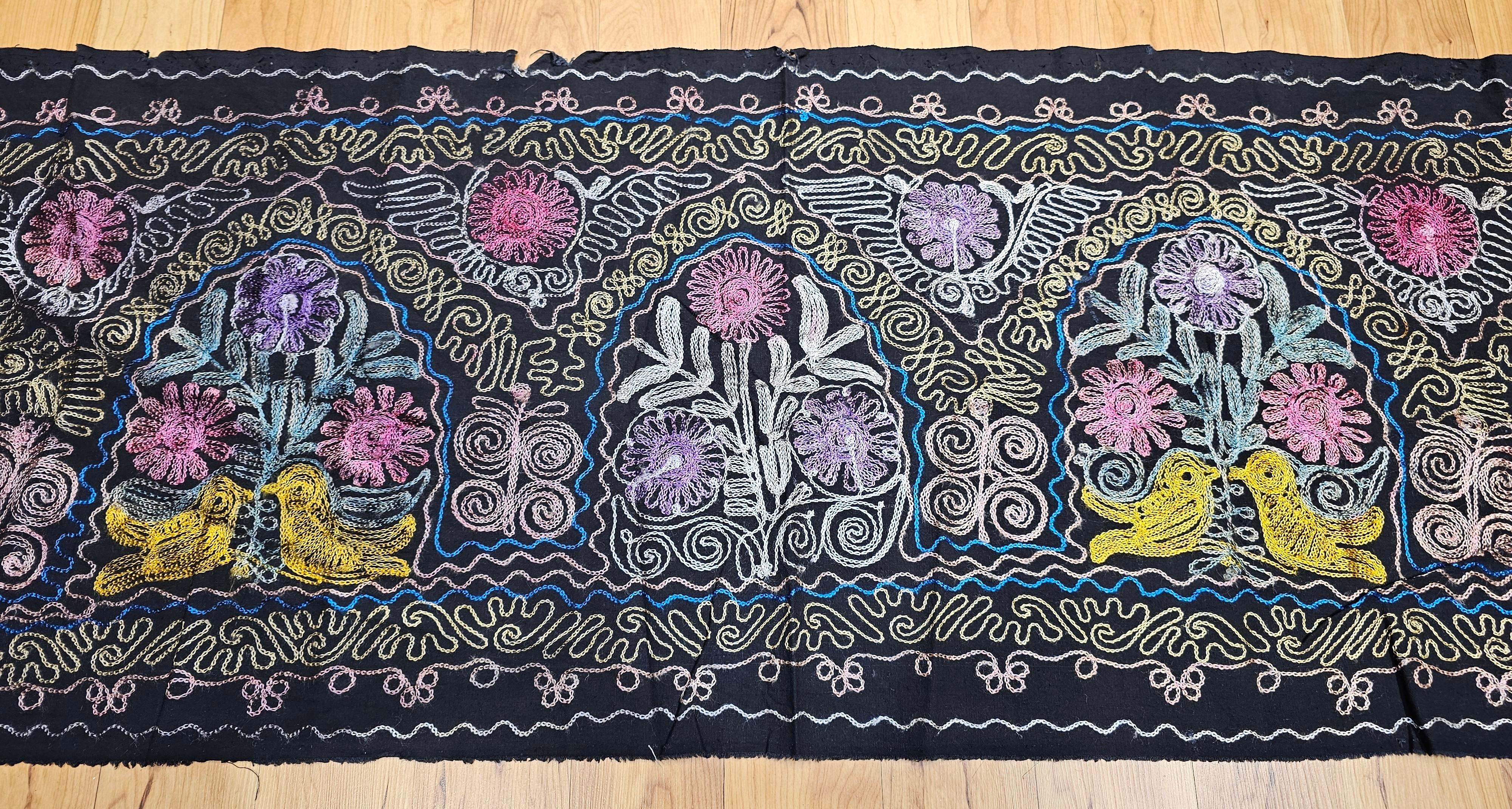 Vintage Uzbek Suzani Silk Embroidery in Black, Blue, Purple, Yellow, Red For Sale 3