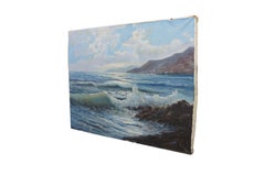 Vintage V Blanch Costa Brava Spanish Coastal Seascape Oil Painting 37" (peinture à l'huile)