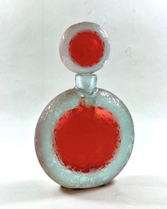 Fiaschetta rossa vintage in vetro artistico "Corroso" di V. Nason & C. Murano con tappo, anni '60