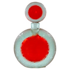Fiaschetta rossa vintage in vetro artistico "Corroso" di V. Nason & C. Murano con tappo, anni '60