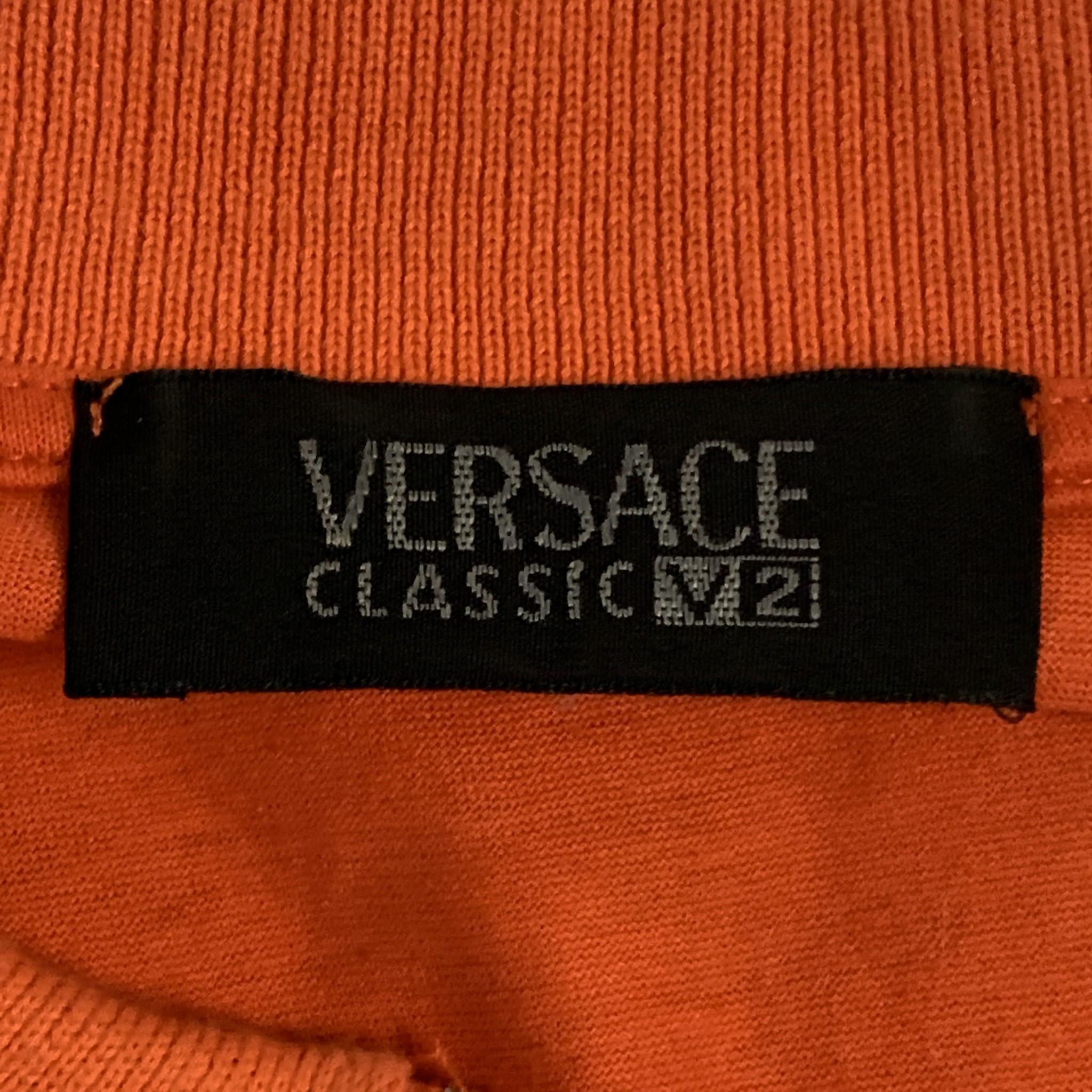Vintage V2 by VERSACE Size L Orange Cotton Half Zip Polo 1