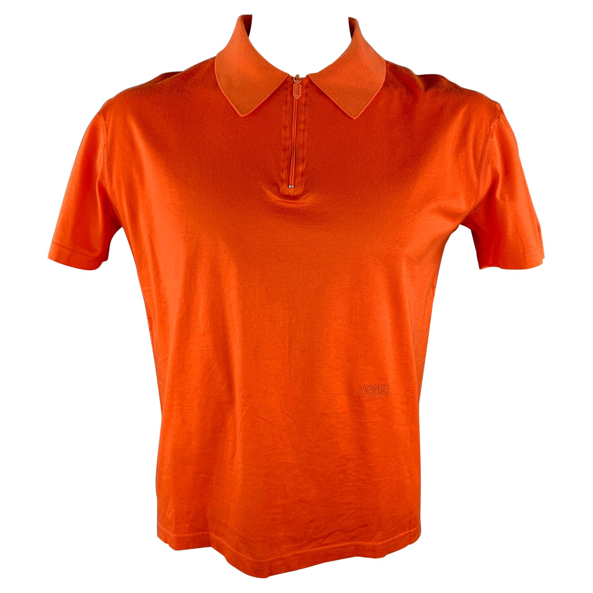 Vintage V2 by VERSACE Size L Orange Cotton Half Zip Polo