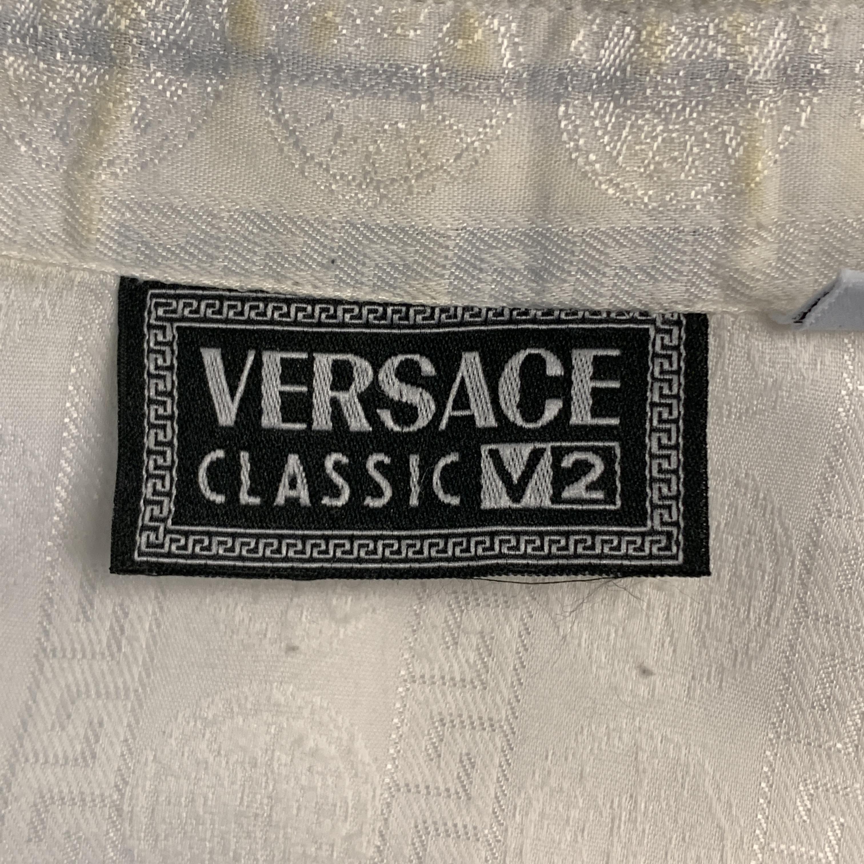 Vintage V2 by VERSACE Size M Cream Textured Cotton / Viscose Long Sleeve Shirt 2
