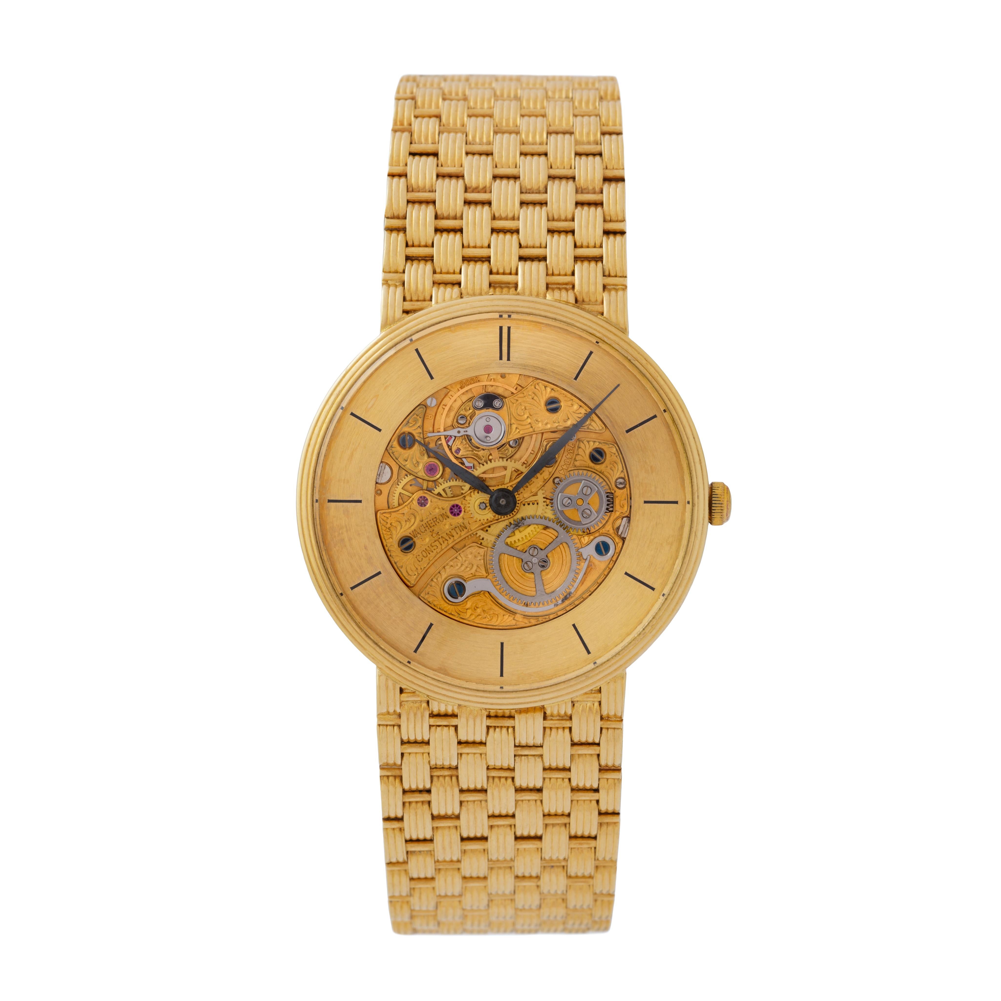 Modern Vintage Vacheron Constantin 18 Karat Yellow Gold Patrimony Squelette Watch For Sale