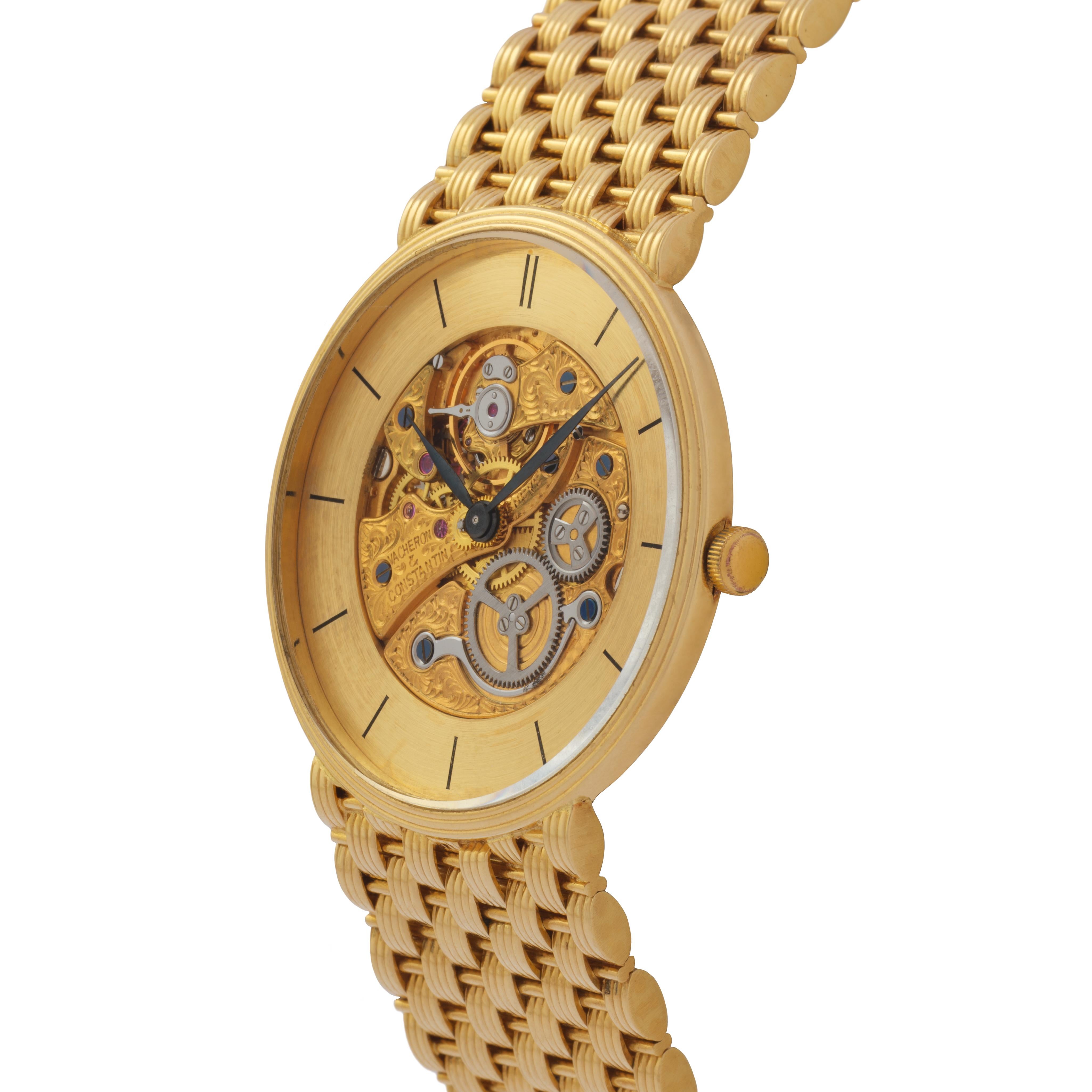 Vintage Vacheron Constantin 18 Karat Yellow Gold Patrimony Squelette Watch In Good Condition For Sale In New York, NY