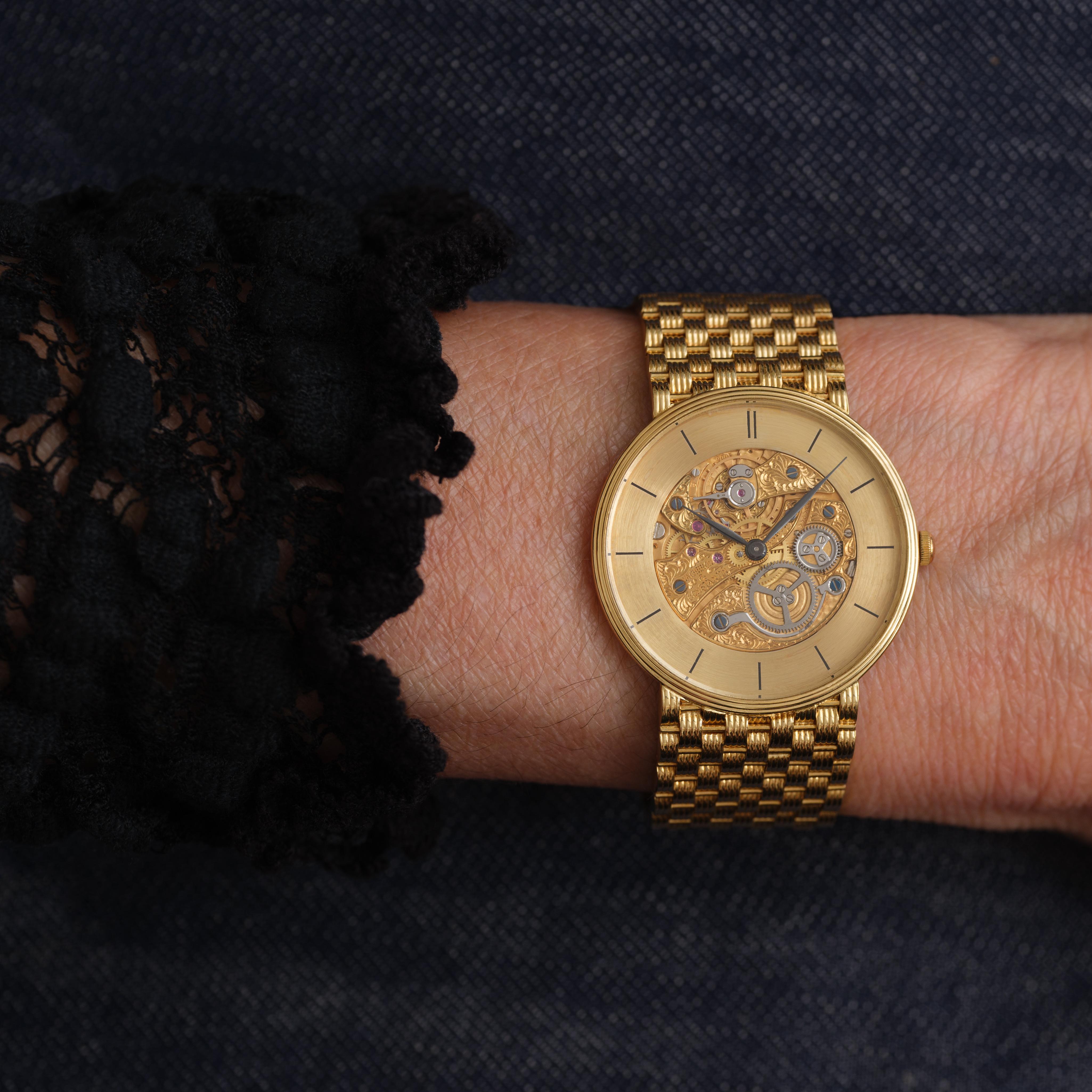 Vintage Vacheron Constantin 18 Karat Yellow Gold Patrimony Squelette Watch For Sale 3