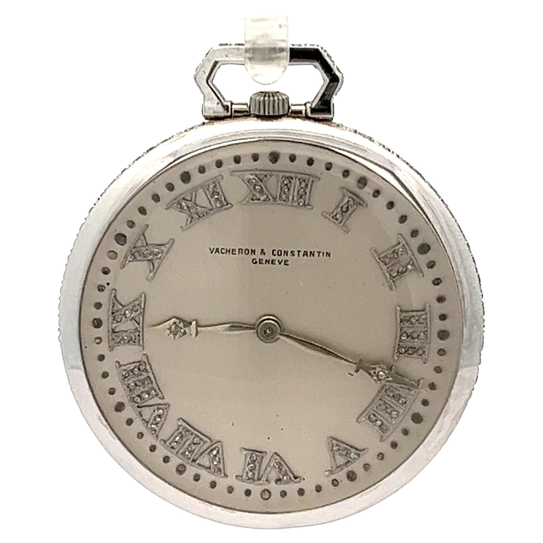 Art Deco Vacheron Constantin Geneve Platinum Pocket Watch With Old Cut Diamonds For Sale