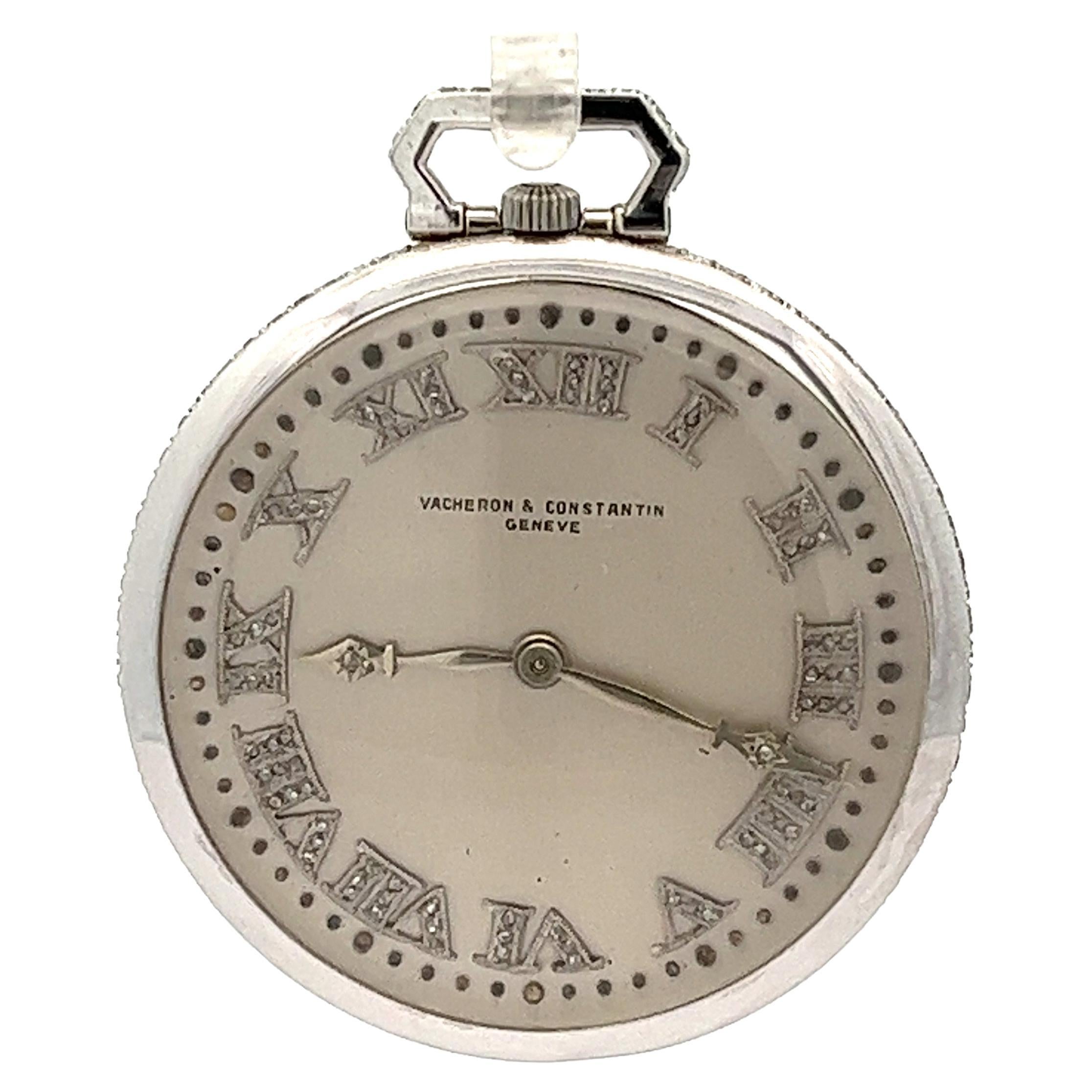 Art Deco Vacheron Constantin Geneve Platin-Taschenuhr mit Diamanten im Altschliff im Angebot