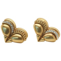 Vahe Naltchayan Clips d'oreilles vintage en forme de cœur en or 18 carats avec diamants, 1989
