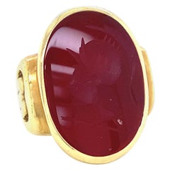 Vintage Vahe Natchayan Karneol Intaglio 18 Karat Gold Ring