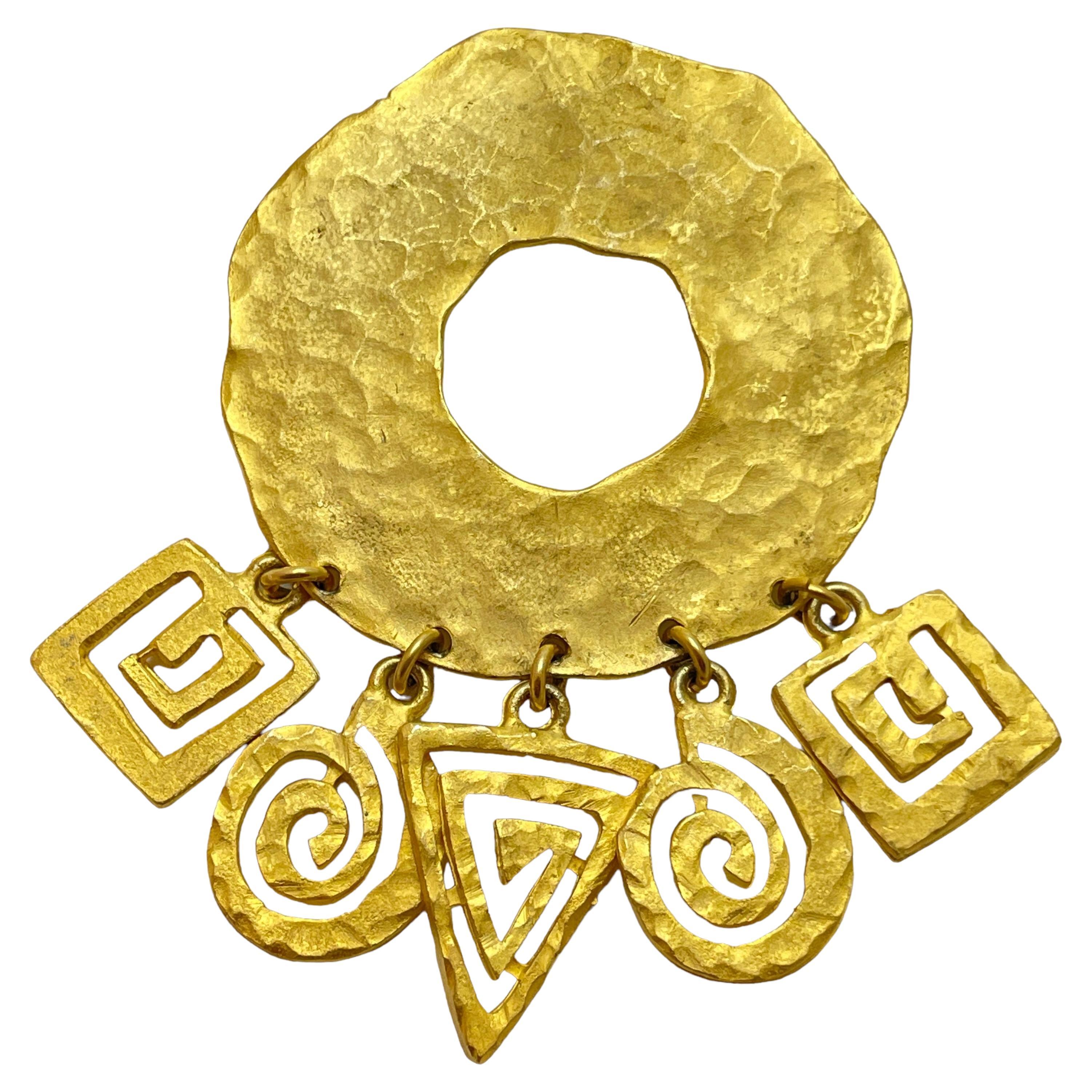 Vintage VAL gold geometric designer pin brooch For Sale