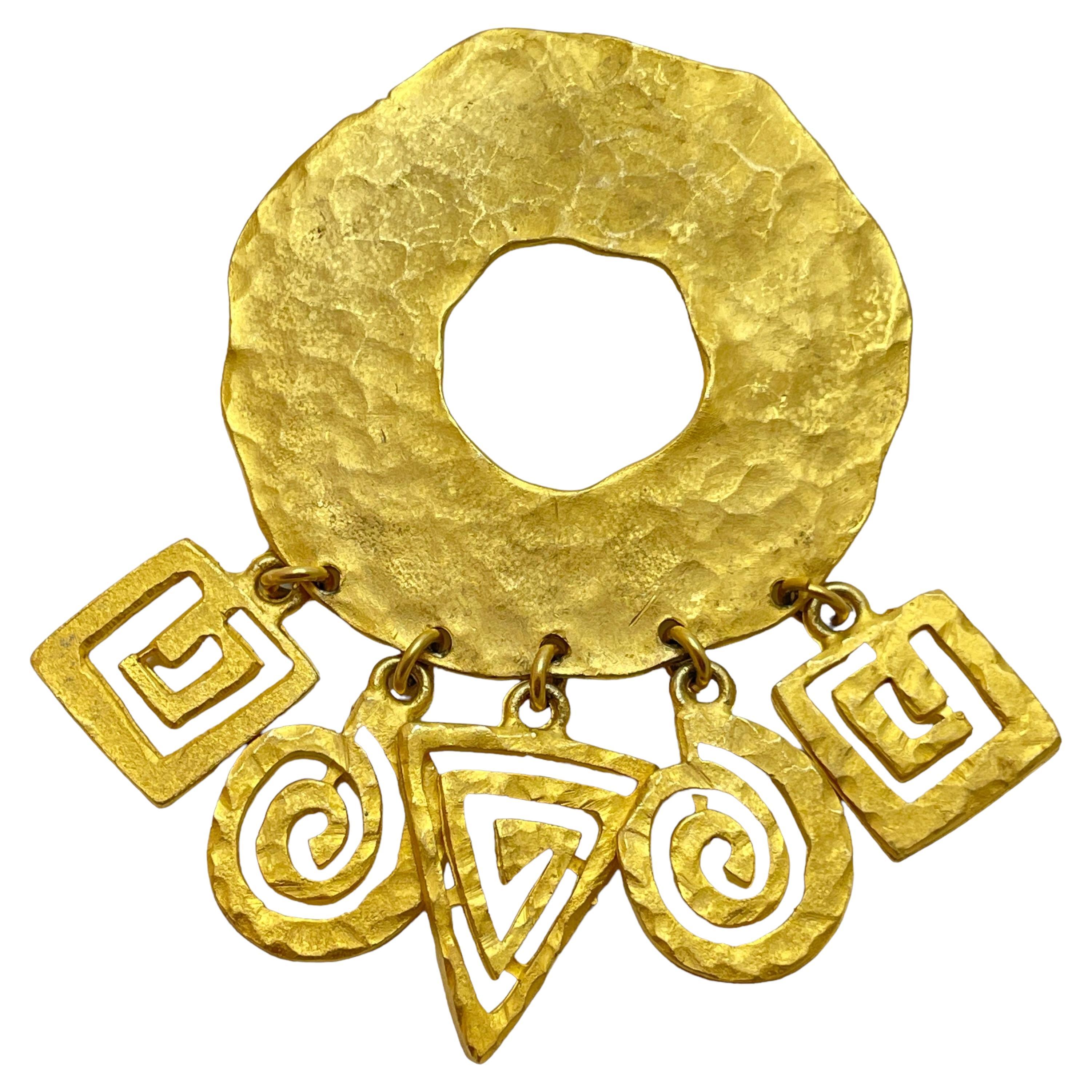 Broche de diseño geométrico dorado vintage VAL en venta