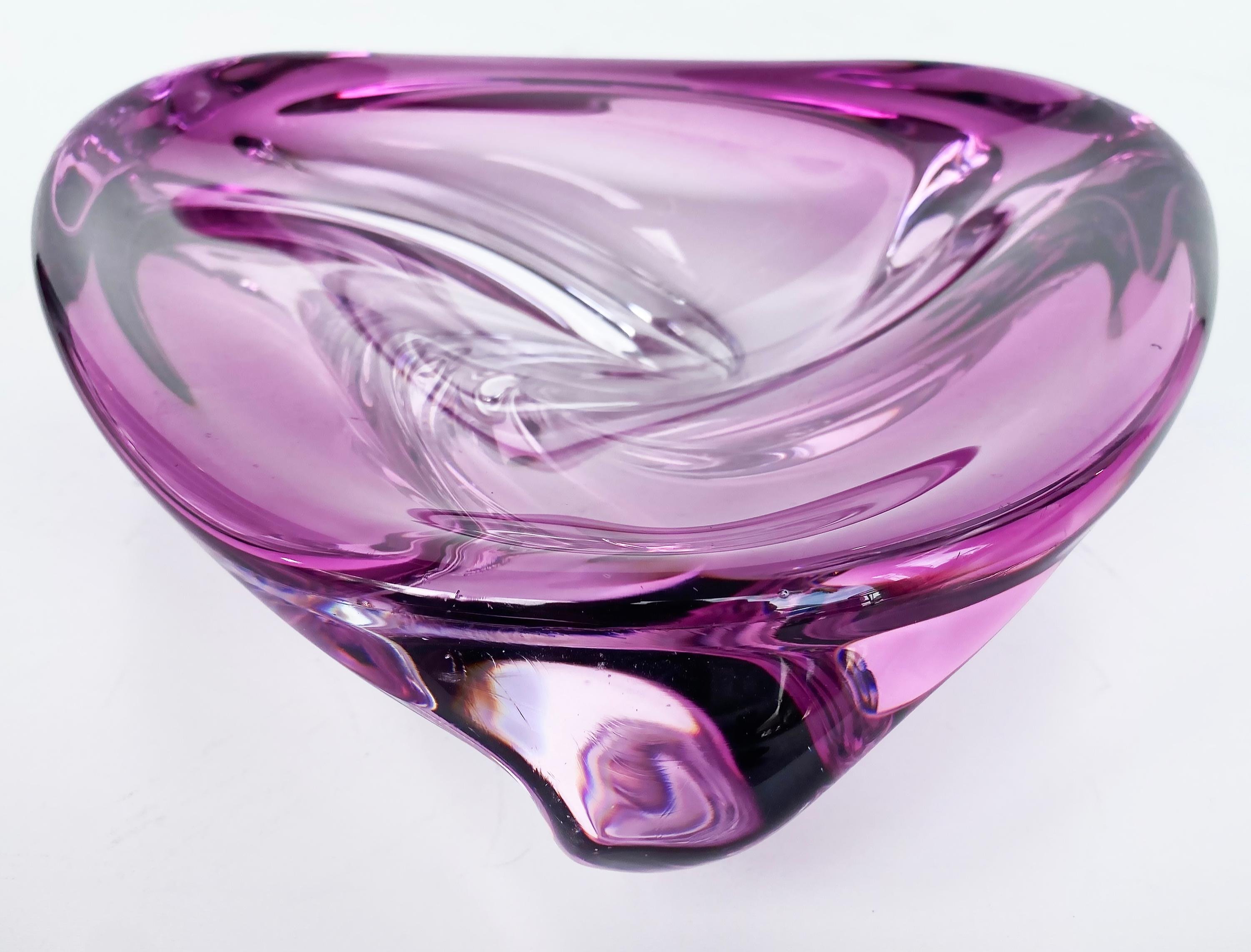 Mid-Century Modern Vintage Val St. Lambert Art Glass Centerpiece Bowl Signed   For Sale