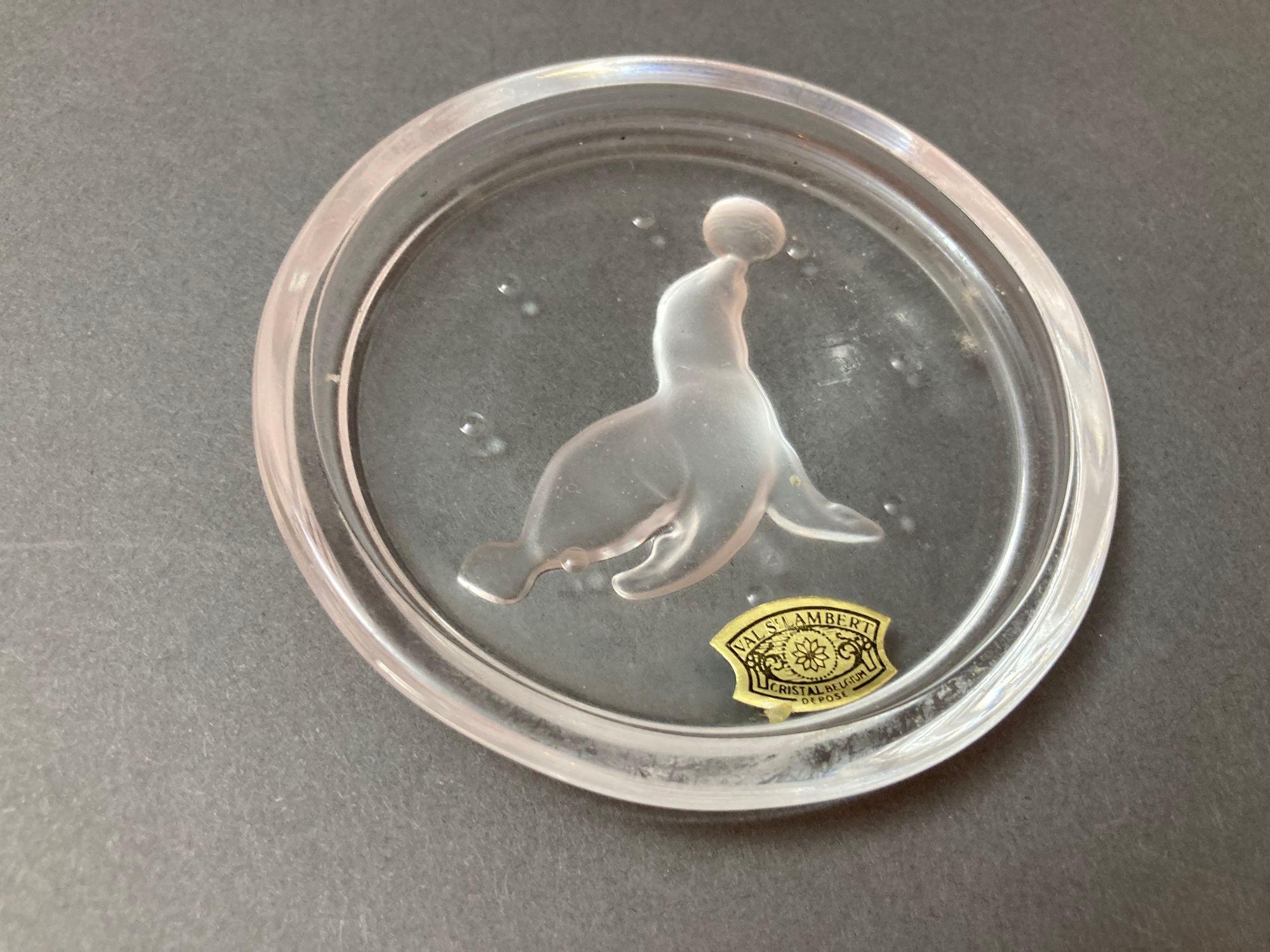 Belga Sottobicchieri di cristallo vintage Val St Lambert Set di 5 animali del circo Belgio in vendita