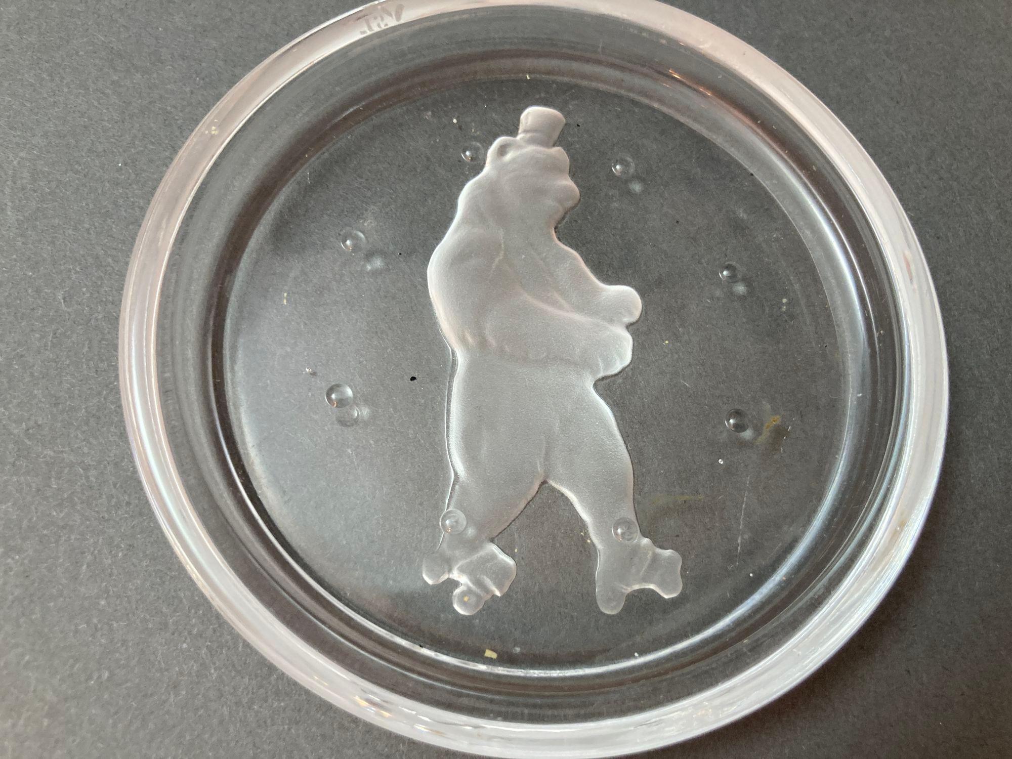 Fatto a mano Sottobicchieri di cristallo vintage Val St Lambert Set di 5 animali del circo Belgio in vendita