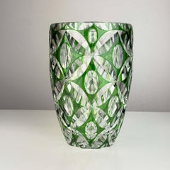 Vintage Val St Lambert Emerald Green Flashed Gem Cut Crystal Vase