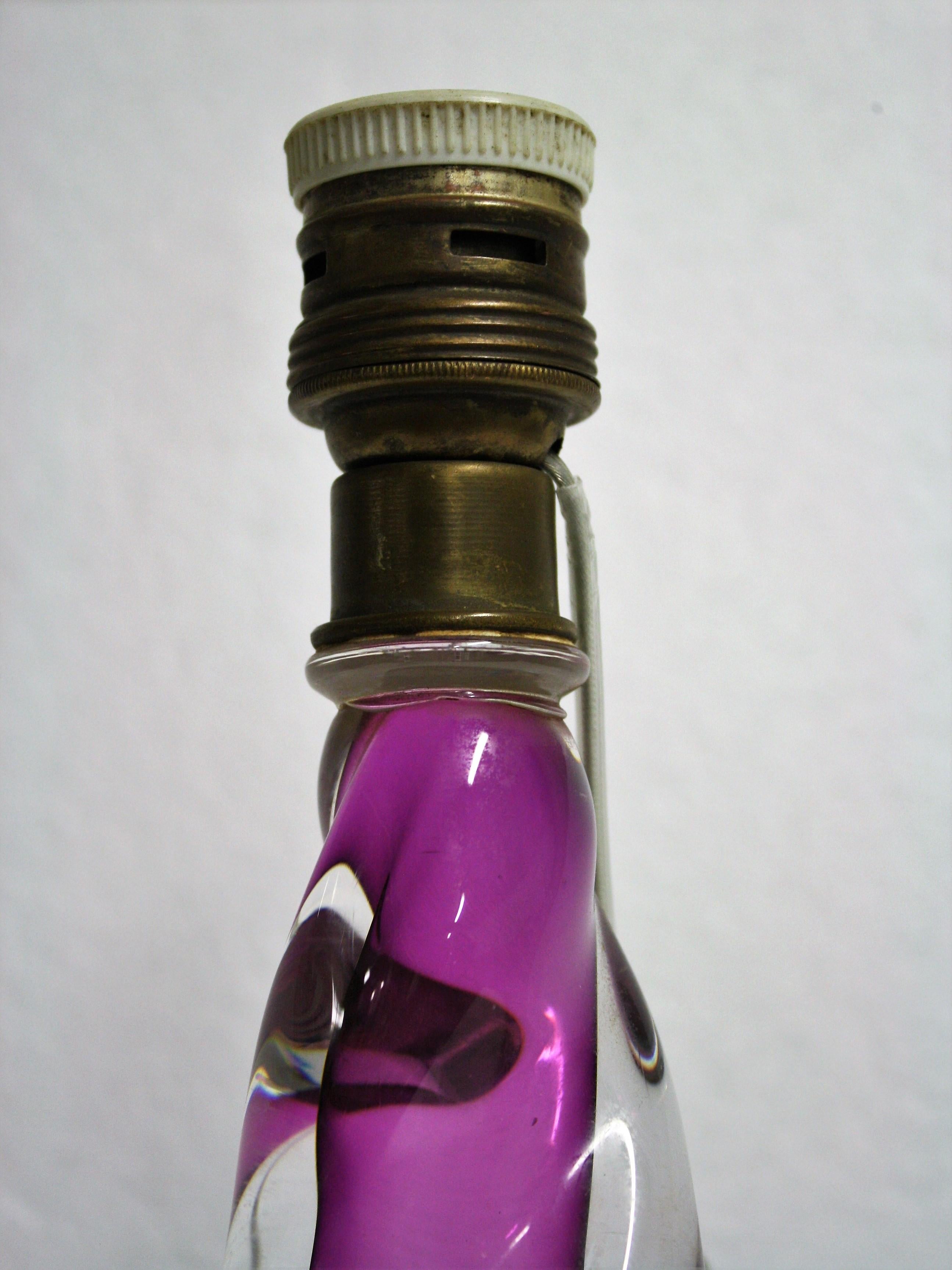 Mid-Century Modern Vintage Val St. Lambert Purple Crystal Table Lamp, 1960s Belgium