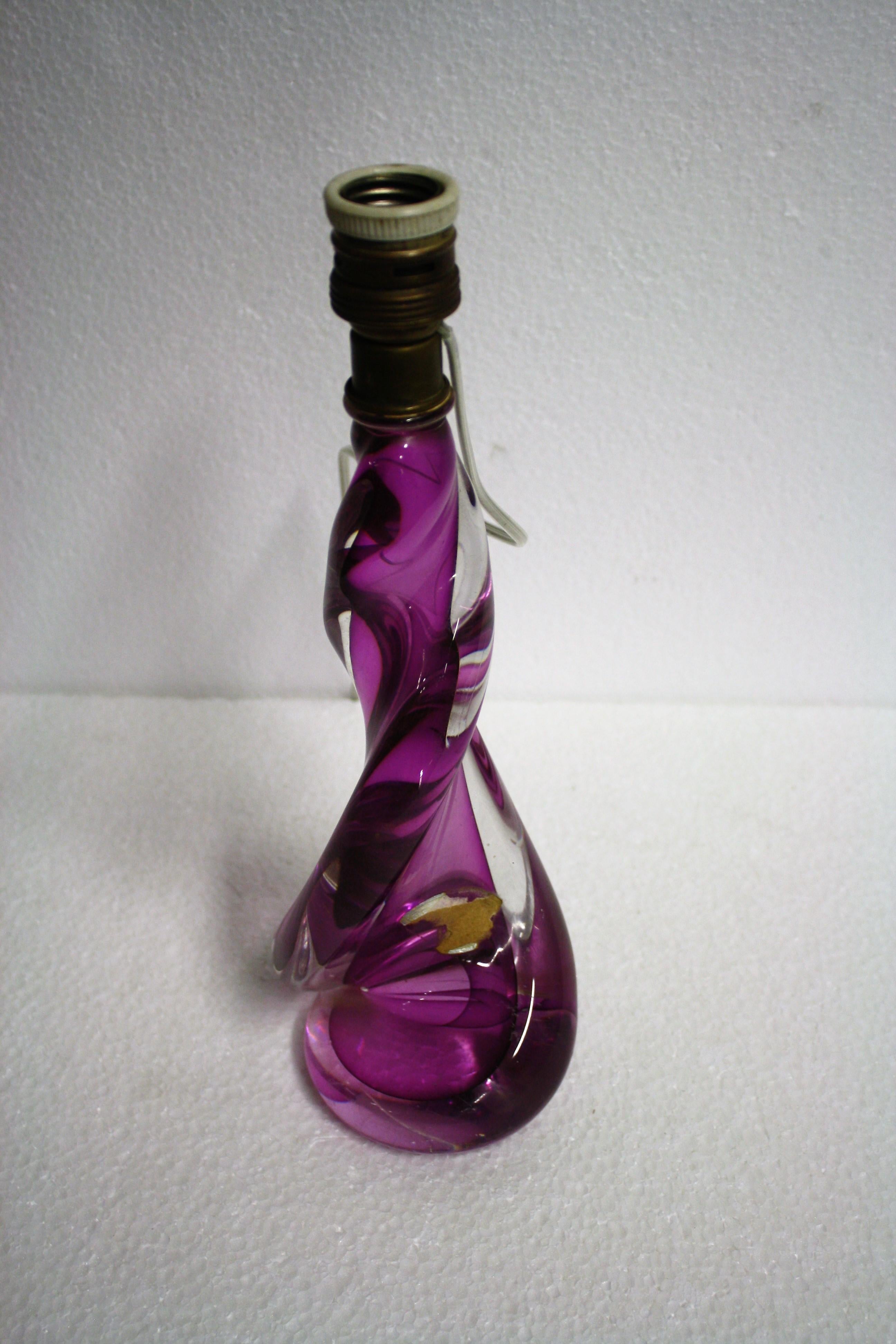 Belgian Vintage Val St. Lambert Purple Crystal Table Lamp, 1960s Belgium
