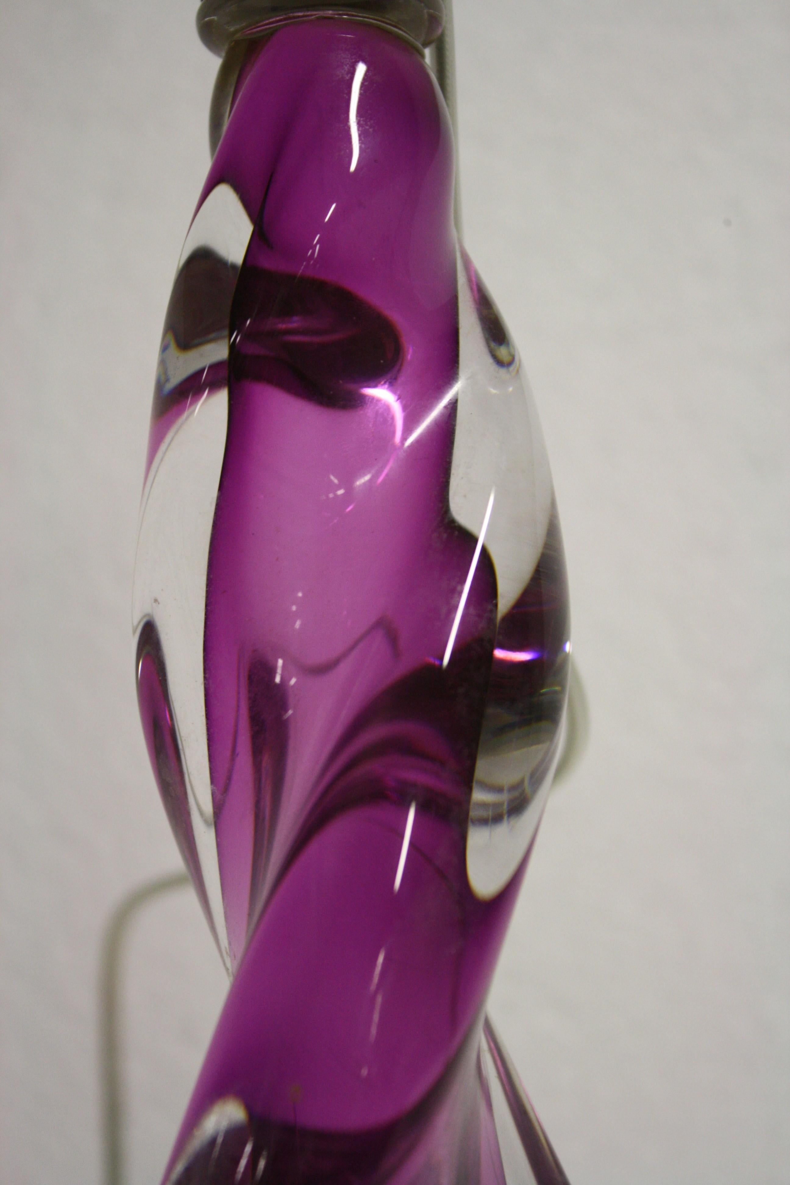 Vintage Val St. Lambert Purple Crystal Table Lamp, 1960s Belgium In Good Condition In HEVERLEE, BE