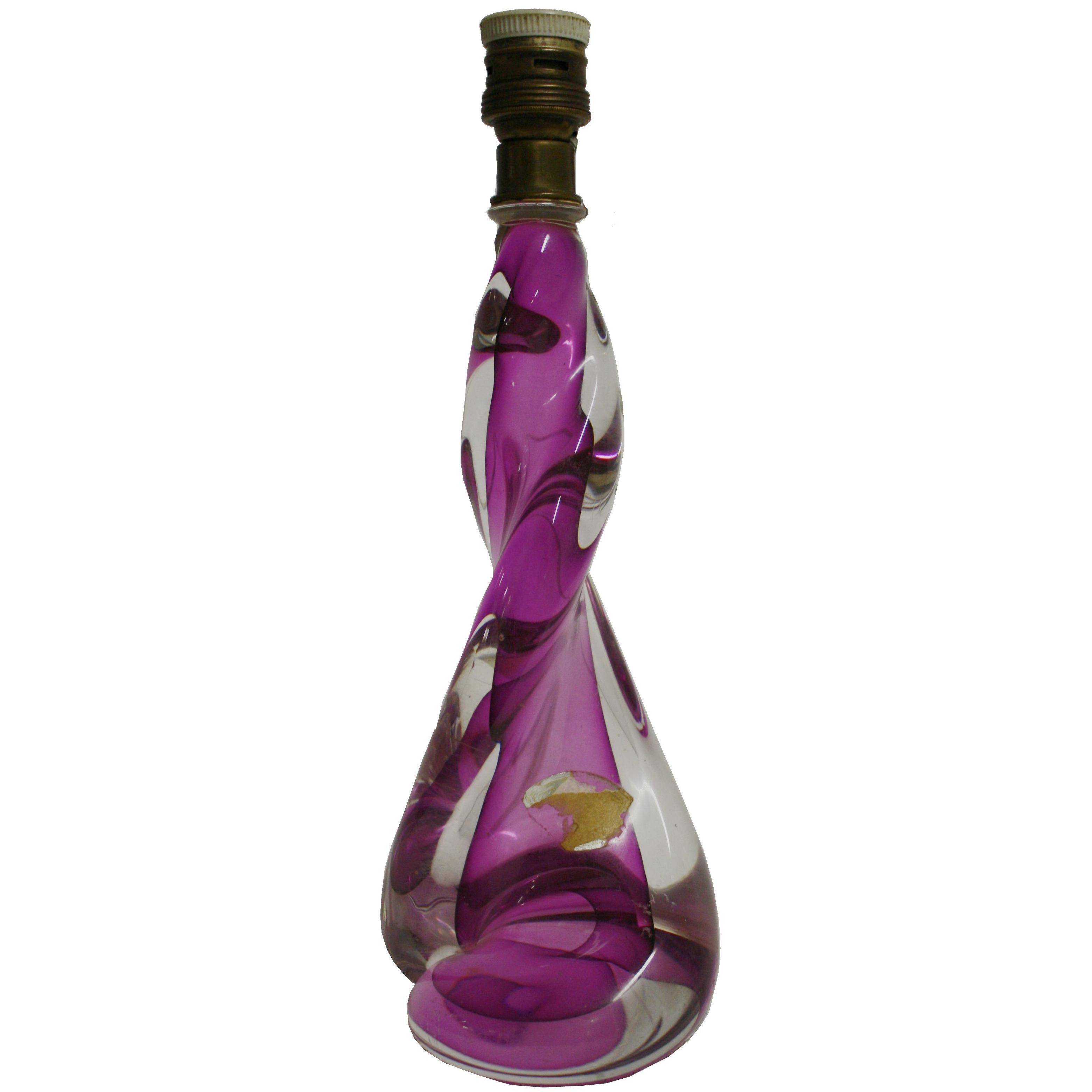 Vintage Val St. Lambert Purple Crystal Table Lamp, 1960s Belgium