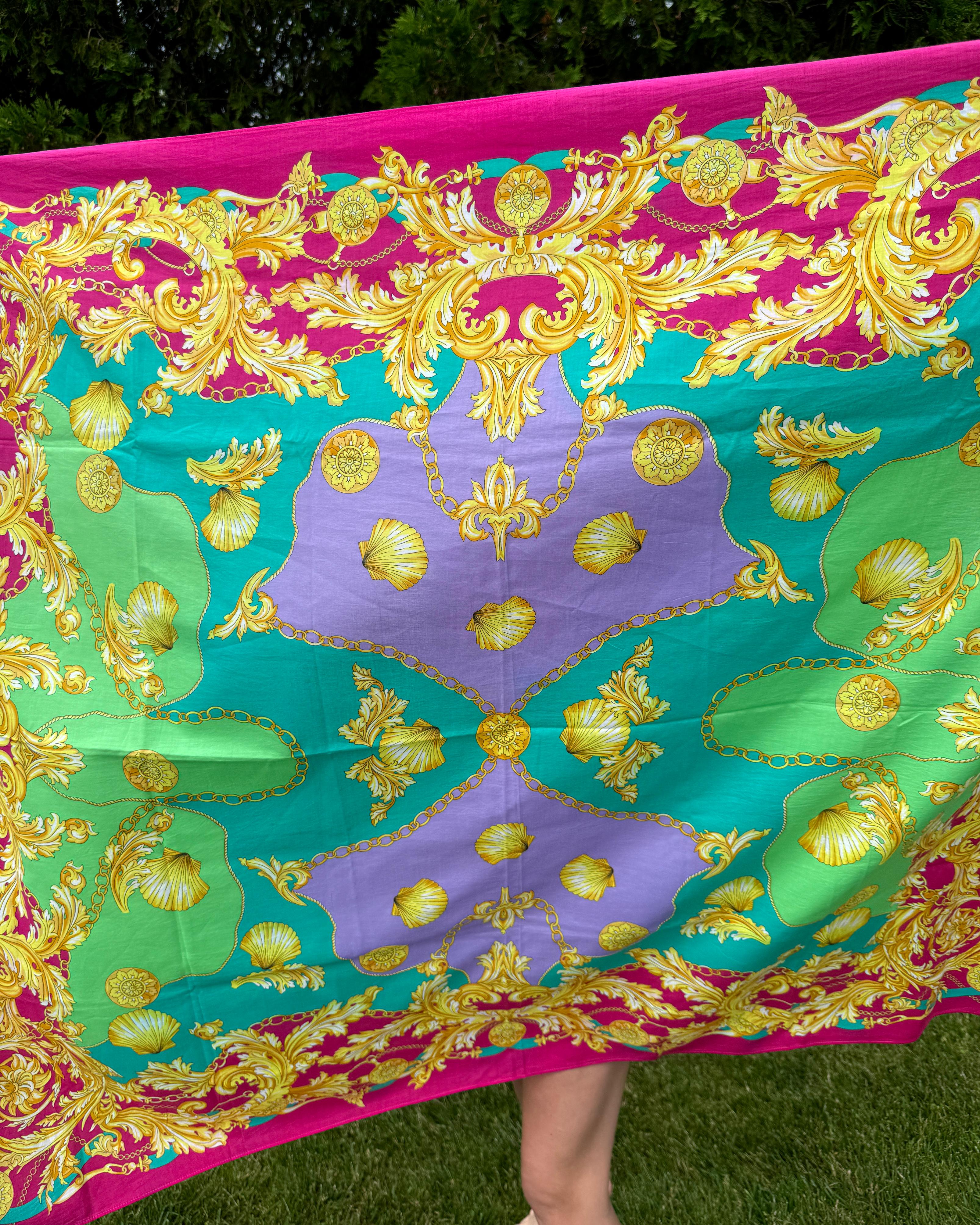 Vintage Valditevere Firenze Baroque Shell Print Pareo/Scarf For Sale 2