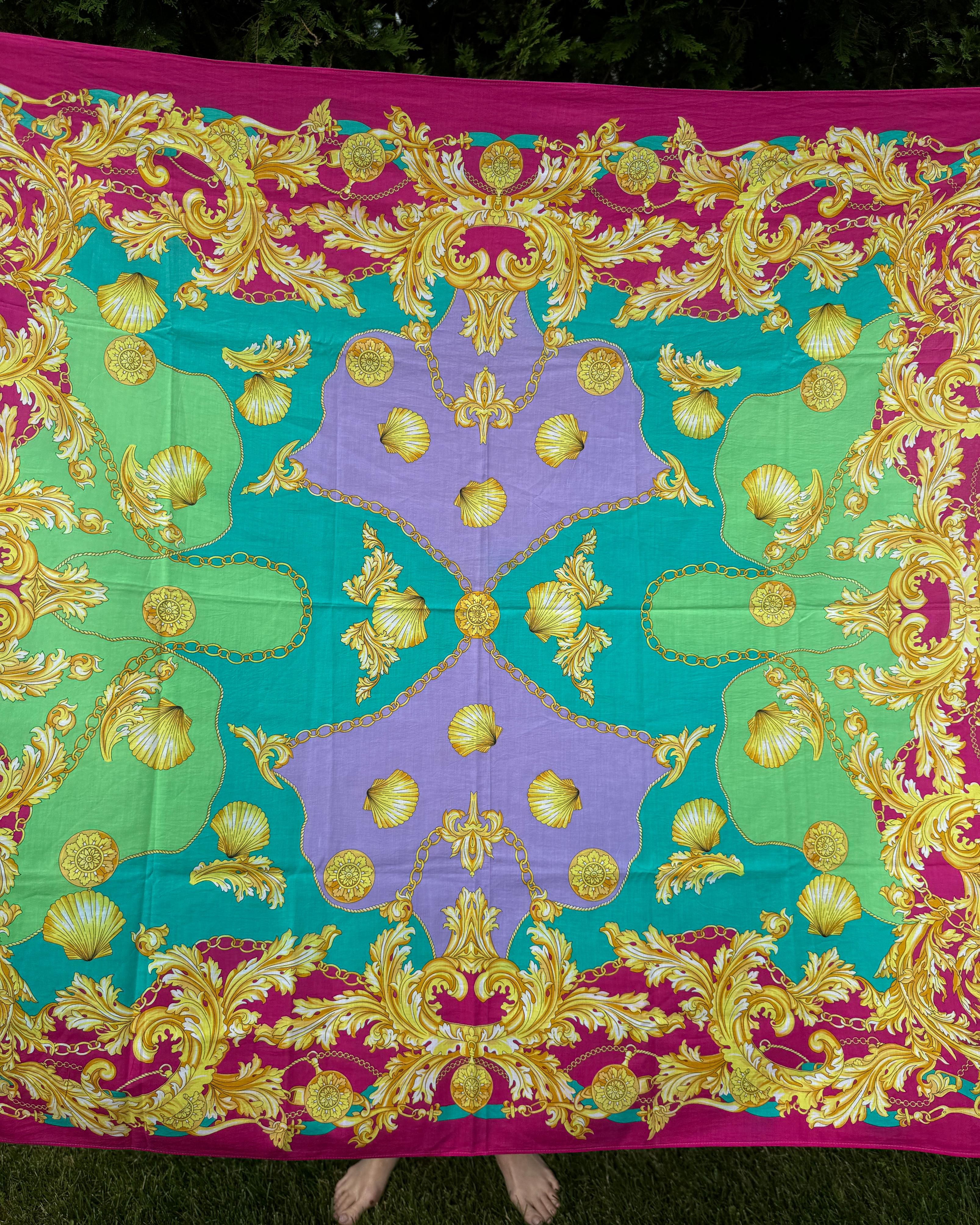 Vintage Valditevere Firenze Baroque Shell Print Pareo/Scarf For Sale 3