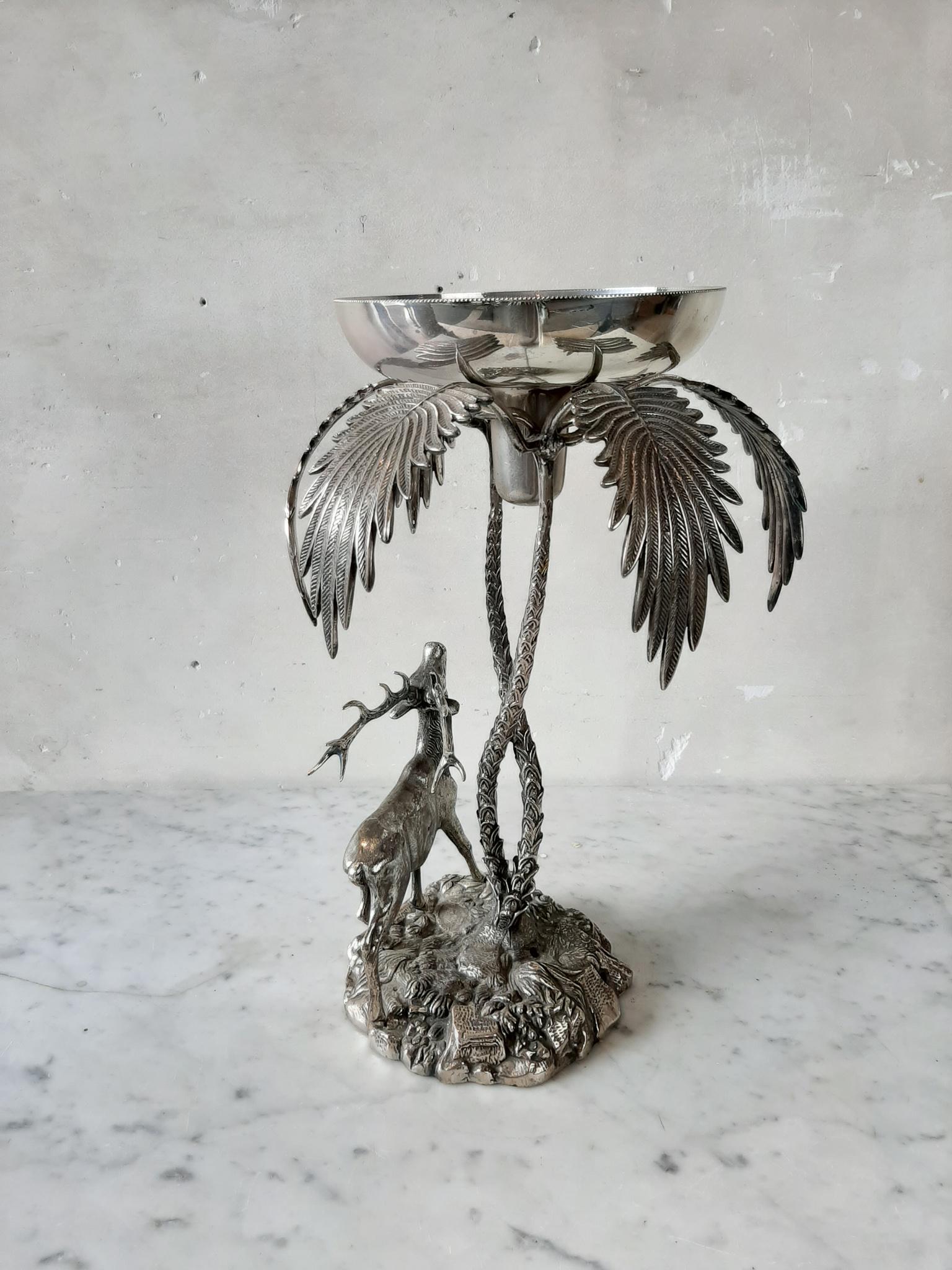 Bronze Vintage Valenti Silver Plated Stag and Palm Centre Piece