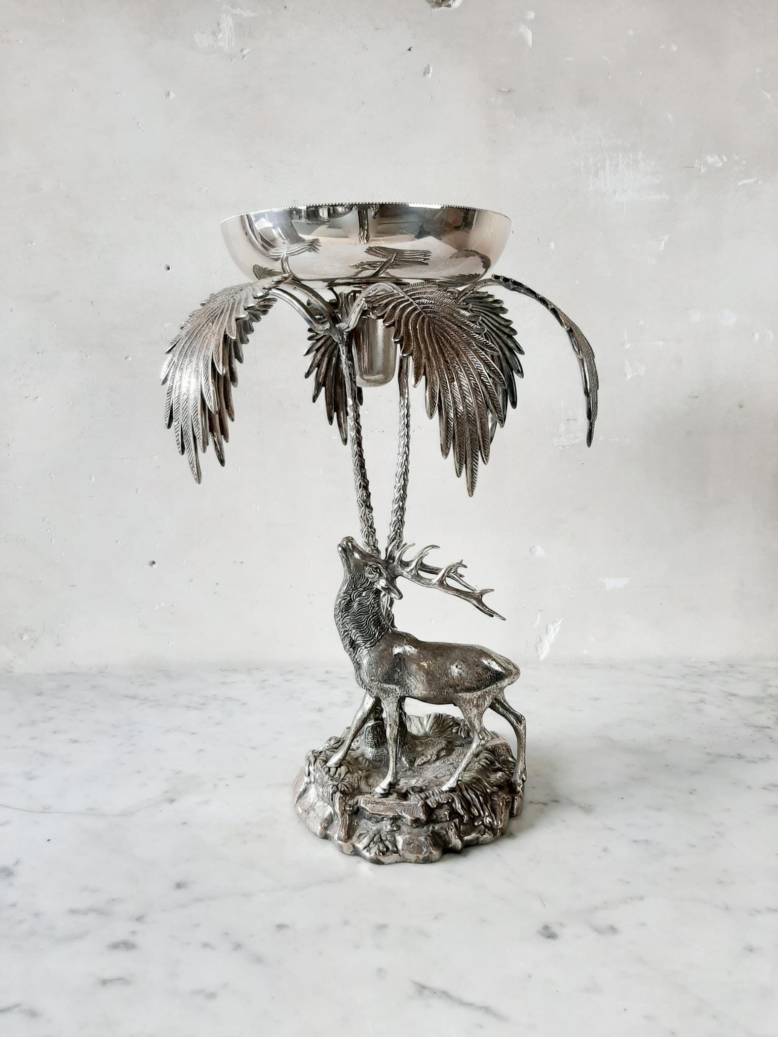 Vintage Valenti Silver Plated Stag and Palm Centre Piece 1