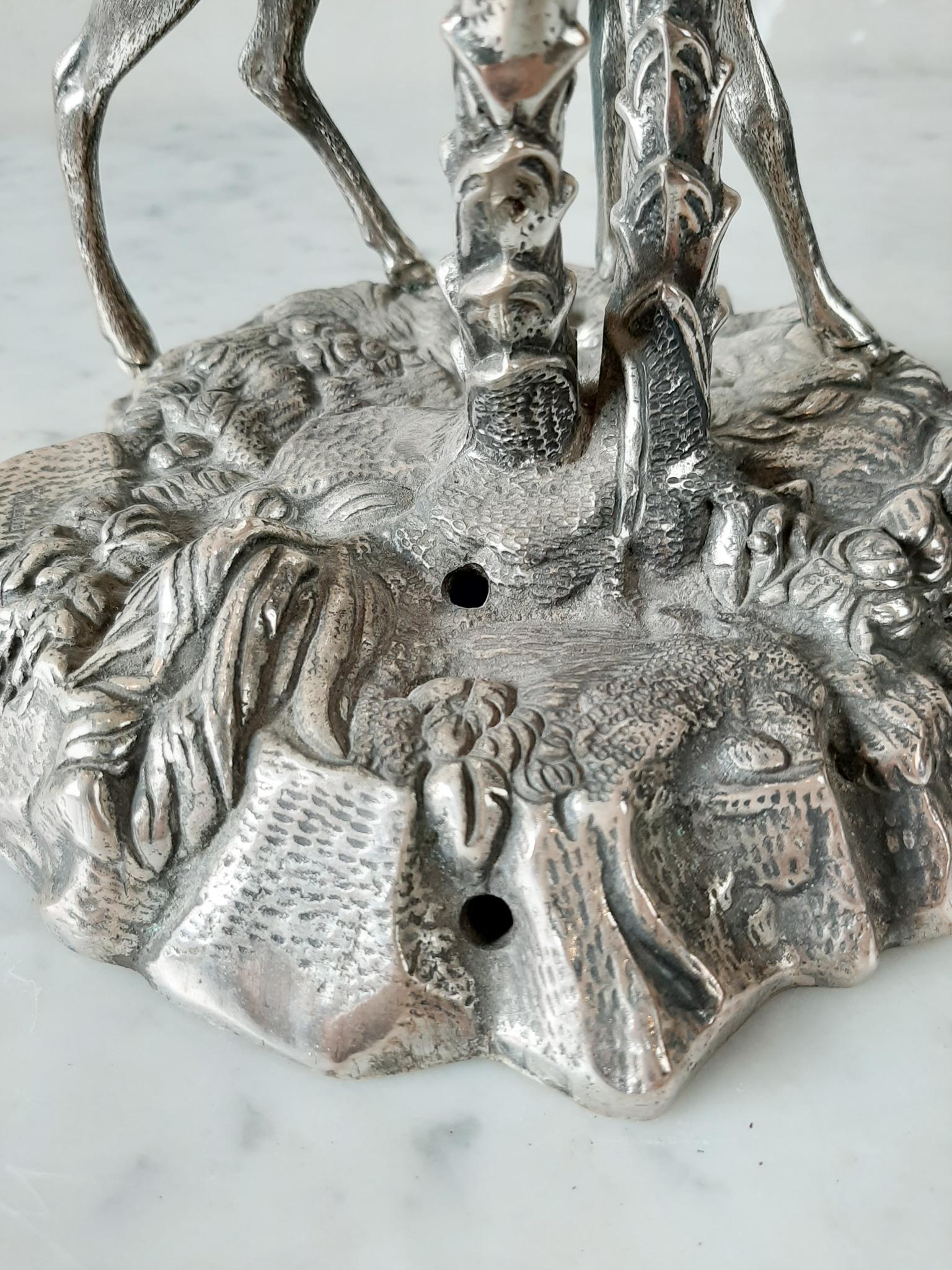 Silvered Vintage Valenti Silver Plated Stag and Palm Centre Piece