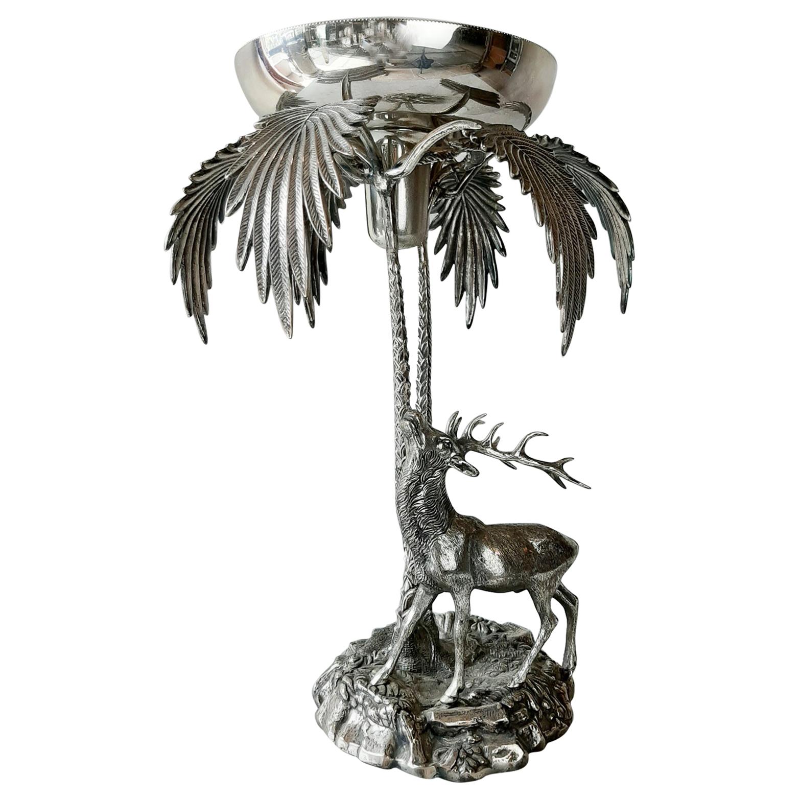 Vintage Valenti Silver Plated Stag and Palm Centre Piece