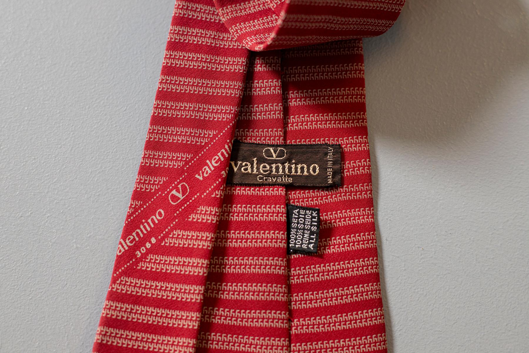 Red Vintage Valentino 100% silk red tie For Sale