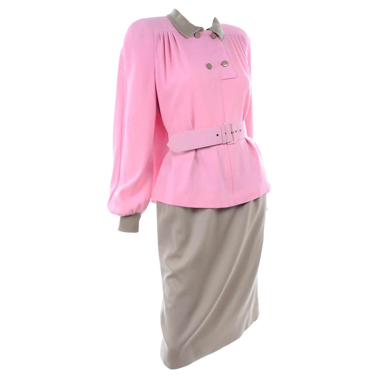 Vintage Valentino 1984 F/W Runway Pink & Camel Swing Top & Skirt Suit 