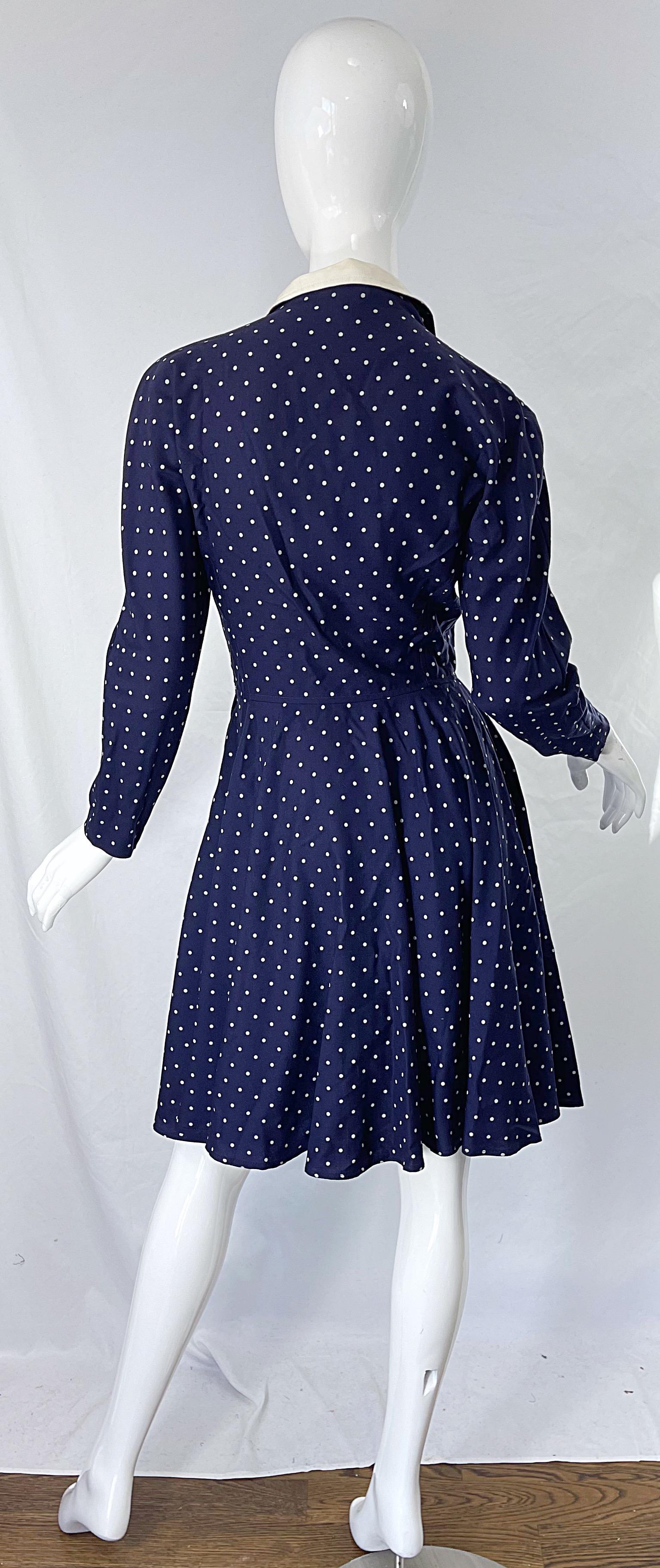 Purple Vintage Valentino 1990s Does 1940s Size 4 navy Blue White Polka Dot 90s Dress For Sale
