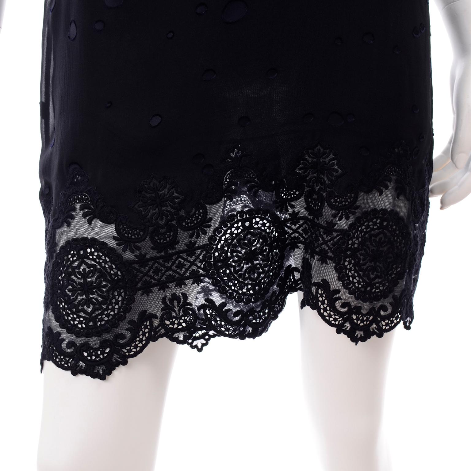Black Vintage Valentino 1997 Spring Summer Runway Silk & Lace Slip Dress