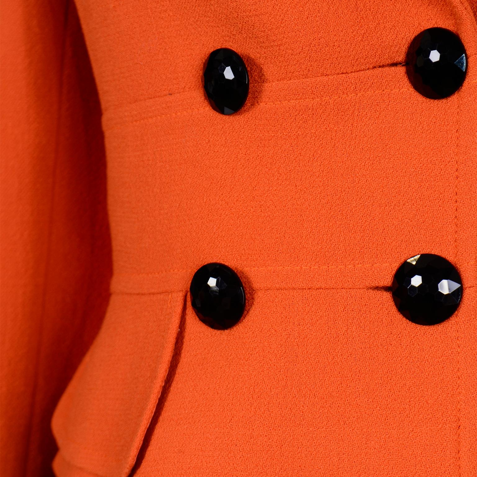 Vintage Valentino 3pc Orange Jacket Black Velvet Skirt & Silk Bow Blouse Suit 8