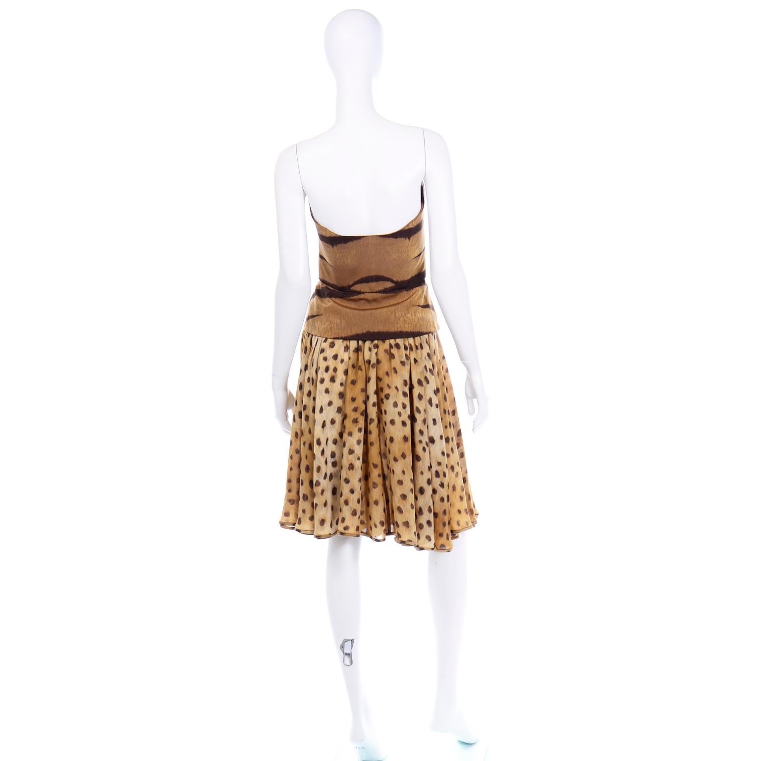 Vintage Valentino Animal Print Bustier and Silk Chiffon Skirt 2 Piece Dress In Excellent Condition In Portland, OR