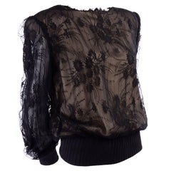 Vintage Valentino Black Lace Over Nude Silk Blouse