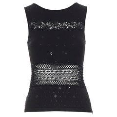 vintage VALENTINO black sequins embellished crochet detail sleeveless top S
