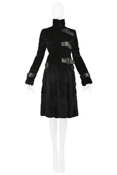 Vintage Valentino Black Weasel Fur Coat with Leather Trim
