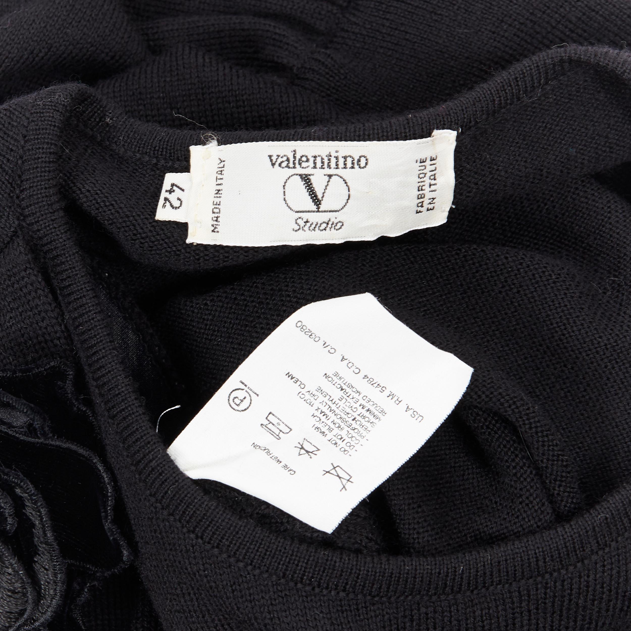 vintage VALENTINO black wool floral applique wrap shoulder padded sweater IT42 5