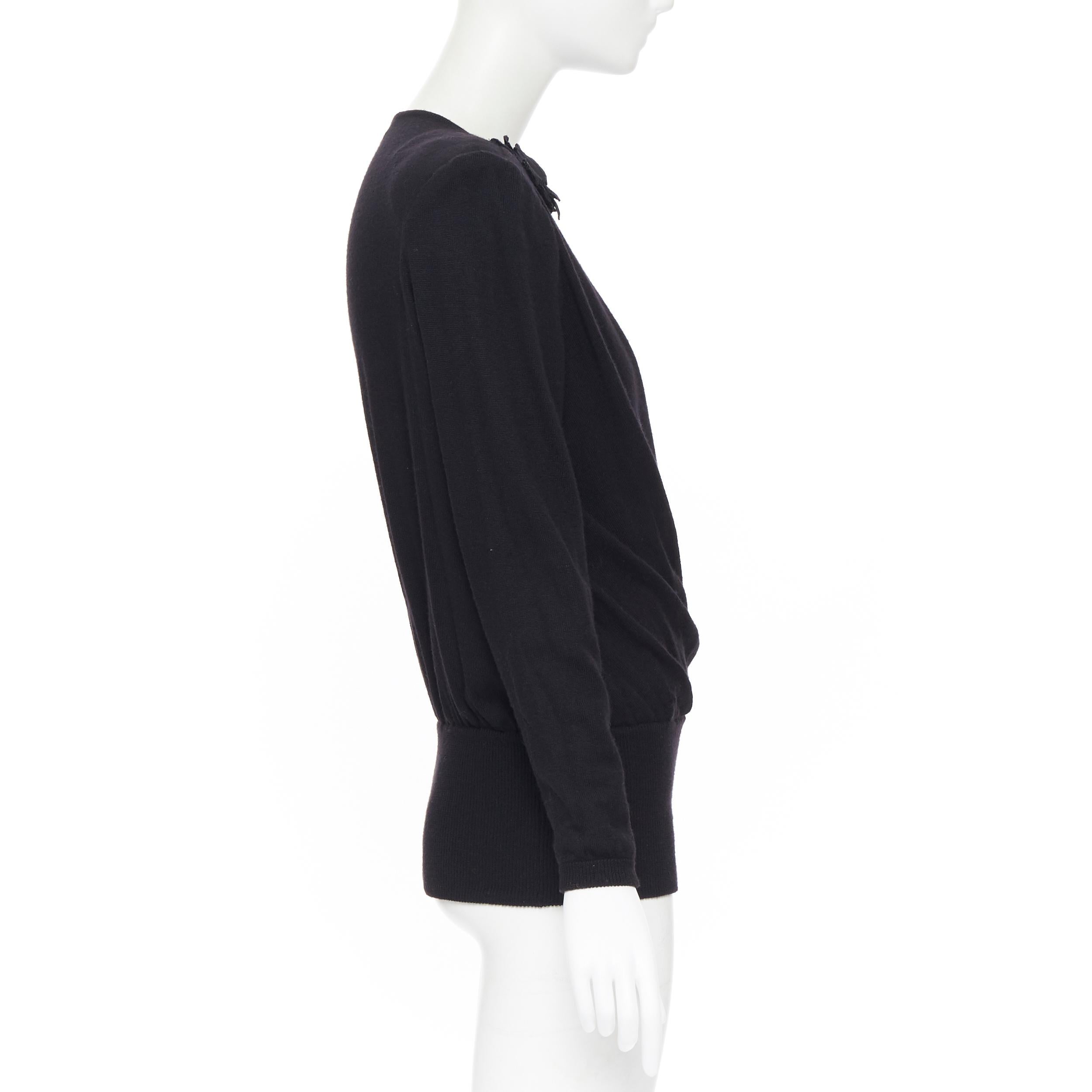 Women's vintage VALENTINO black wool floral applique wrap shoulder padded sweater IT42