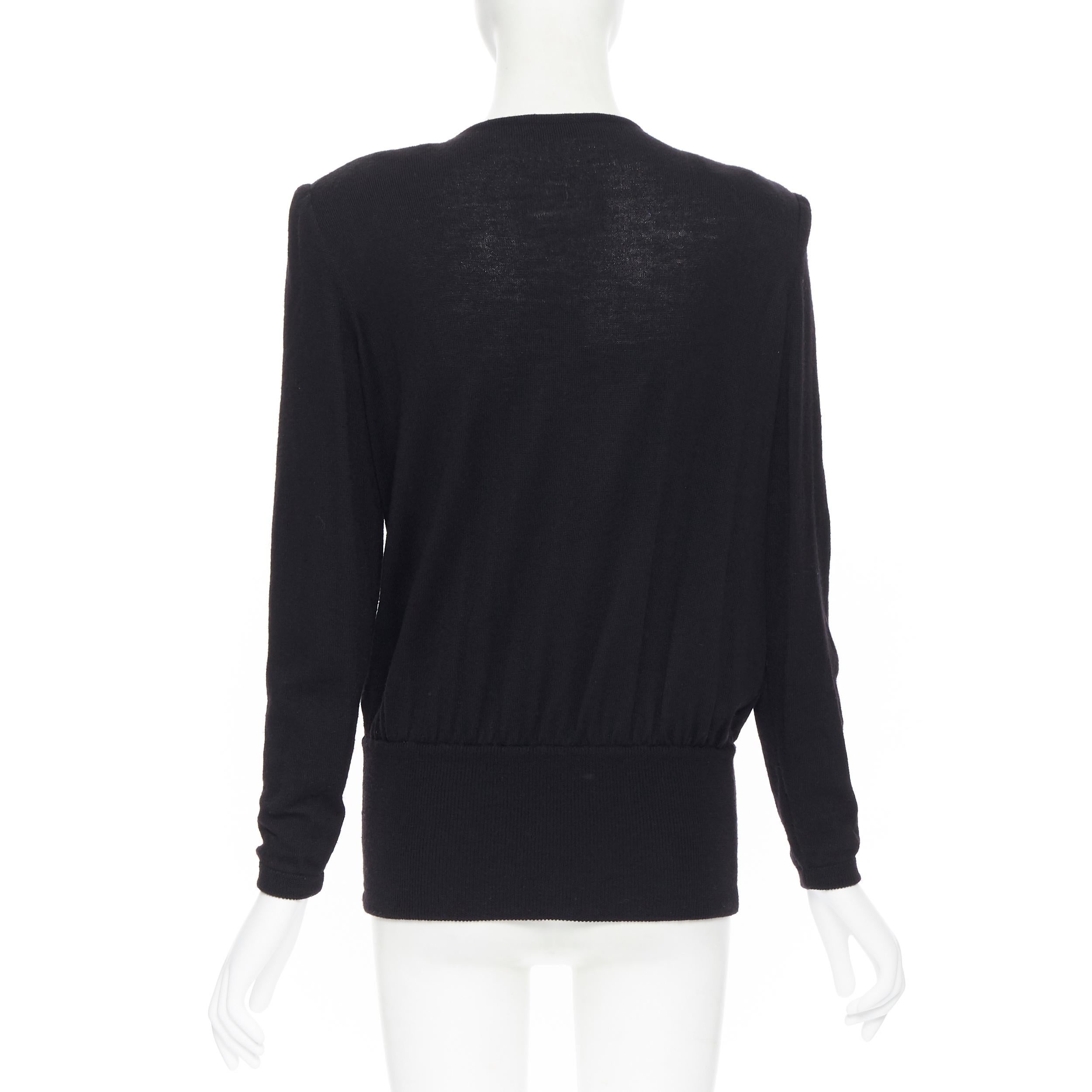 vintage VALENTINO black wool floral applique wrap shoulder padded sweater IT42 1